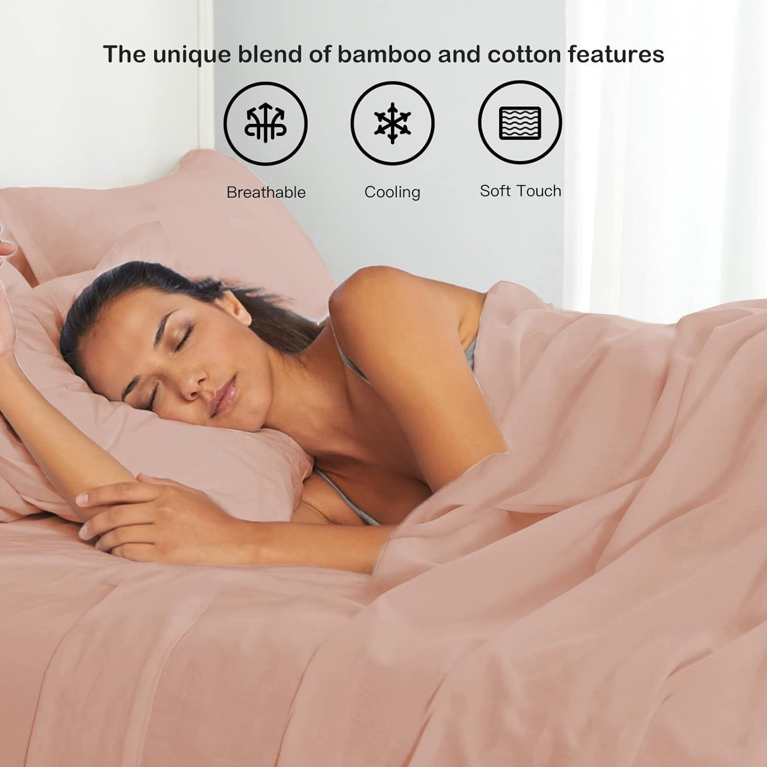 Juego de Sábanas Queen PANDATEX Lino Rosa Polvoriento 4 Piezas