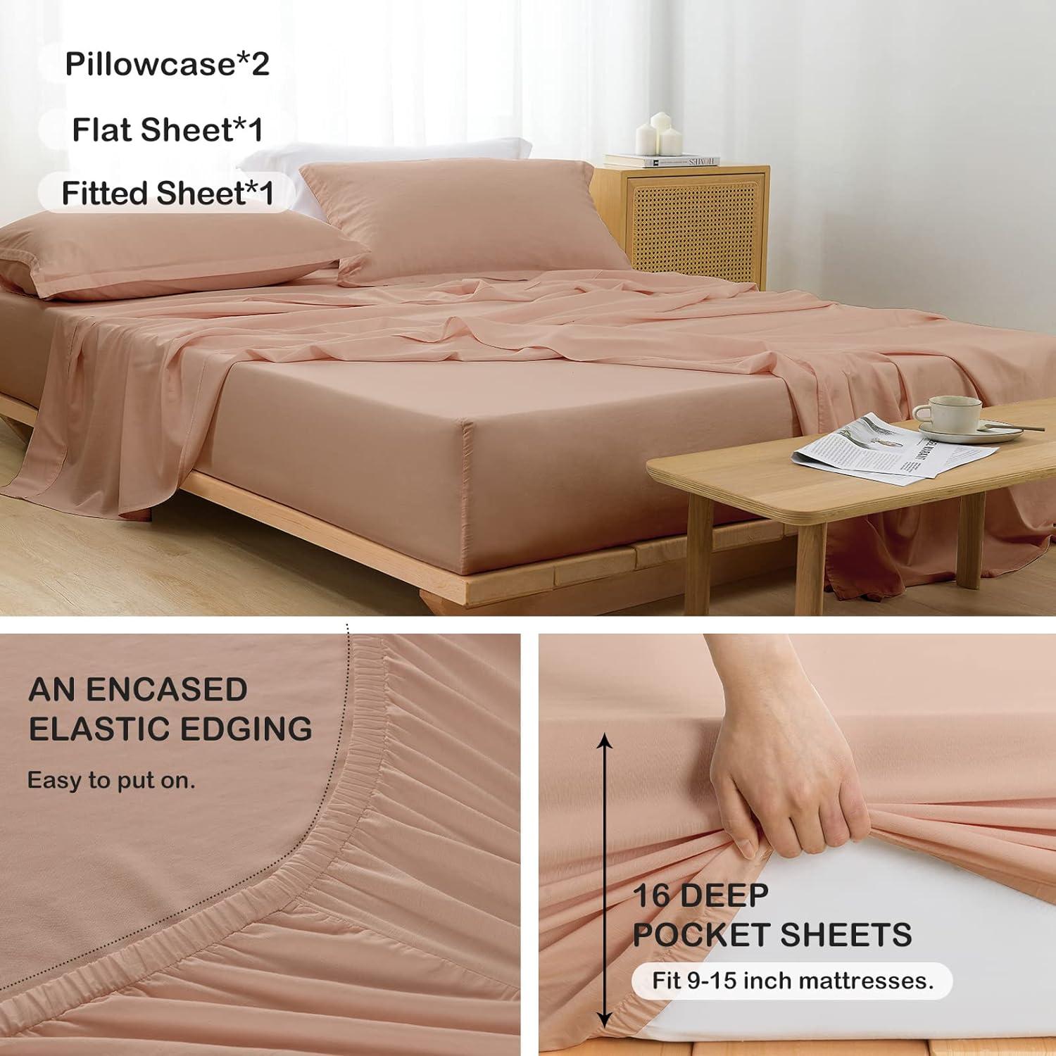 Juego de Sábanas Queen PANDATEX Lino Rosa Polvoriento 4 Piezas