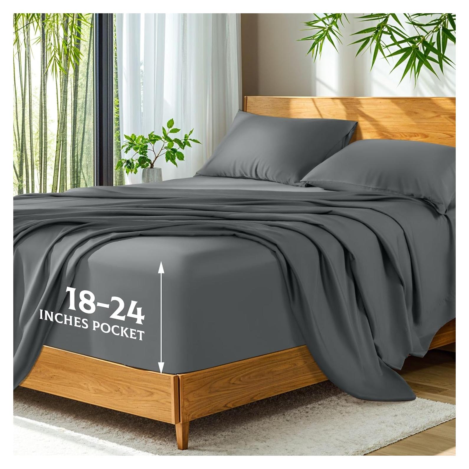 Sábanas SONORO KATE Reina 100% Viscosa Bambú Gris Oscuro