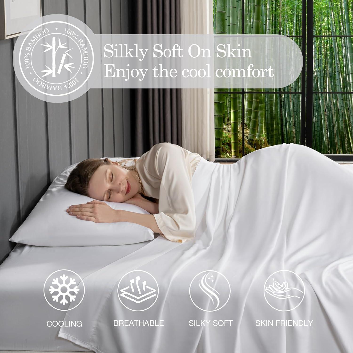 Juego de Sábanas Queen Yibeizi 100% Viscosa de Bambú 4 Piezas