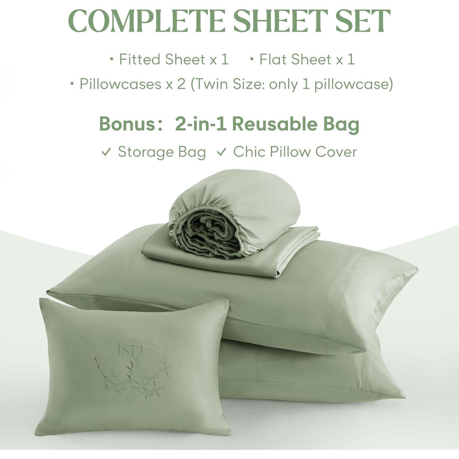 Juego de Sábanas JSD Reina Verde Salvia 100% Viscosa Bambú