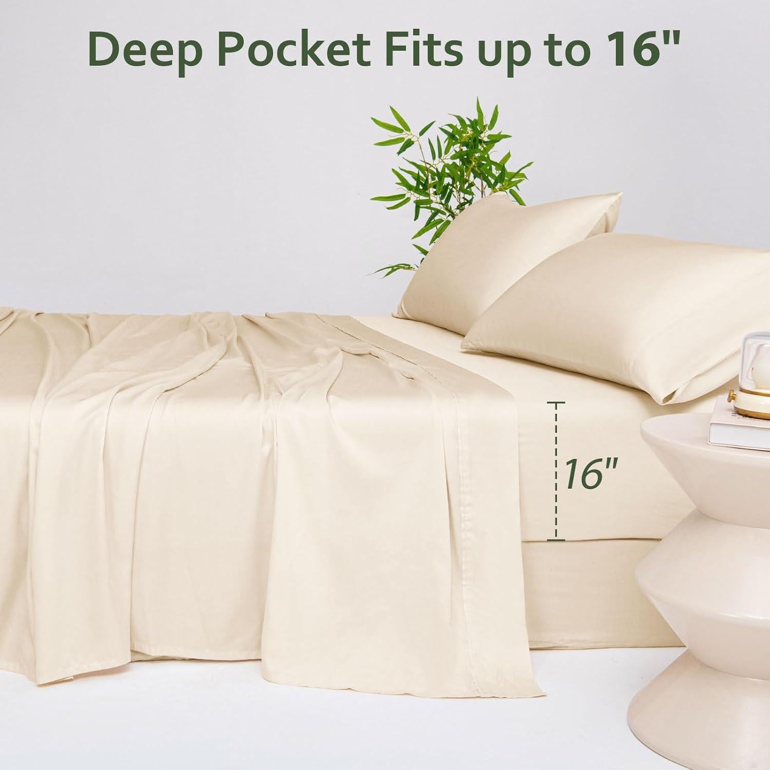 Juego de Sábanas Reina LONAVA 100% Viscosa de Bambú Beige 4 Piezas