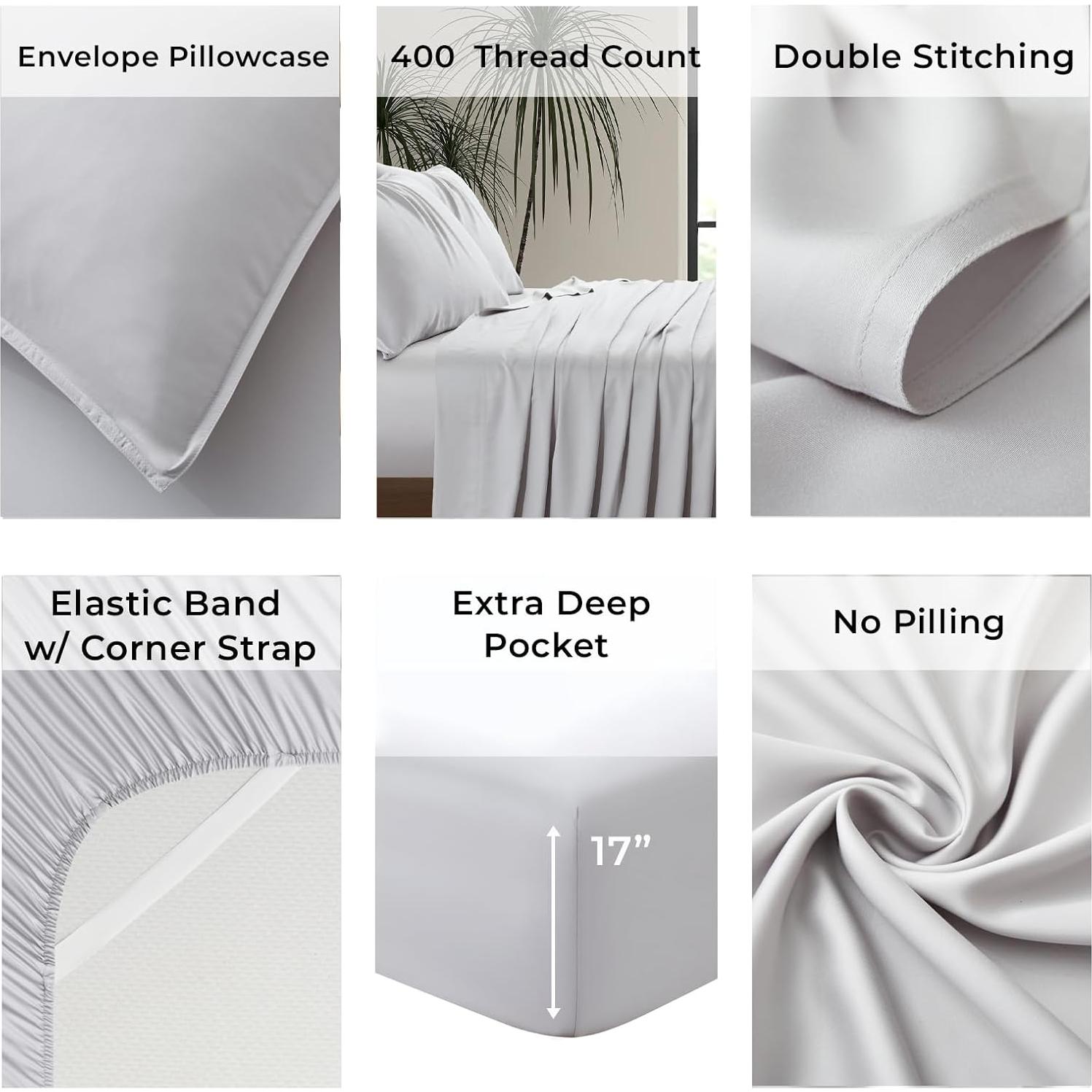 Juego de Sábanas Queen Luxury Bamboo Market 100% Viscosa Gris