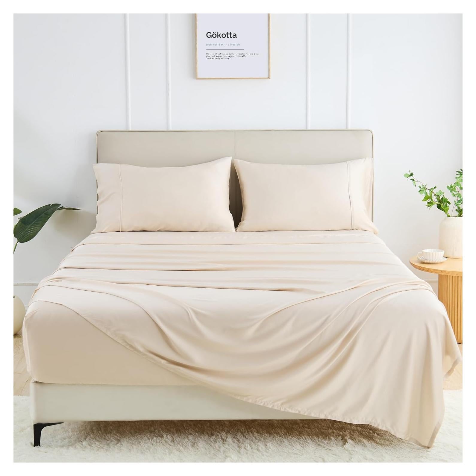 Juego de Sábanas Queen GOKOTTA 4 Piezas Rayón Bambú 300 Hilos