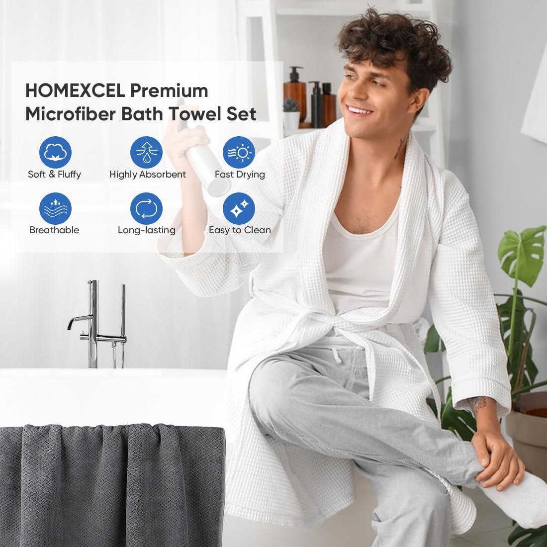 Juego de 4 Toallas de Baño HOMEXCEL Microfibra 76x152 cm Gris