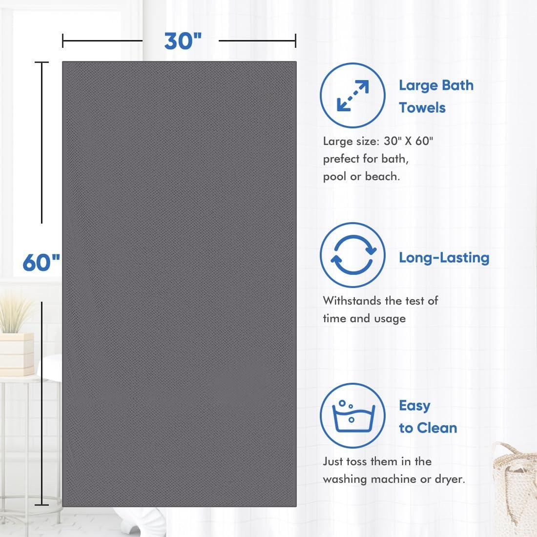 Juego de 4 Toallas de Baño HOMEXCEL Microfibra 76x152 cm Gris