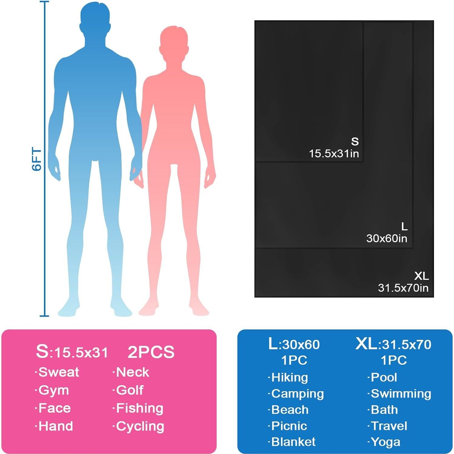 Toalla de Camping Microfibra Yaozoon XL 80x178 cm Secado Rápido