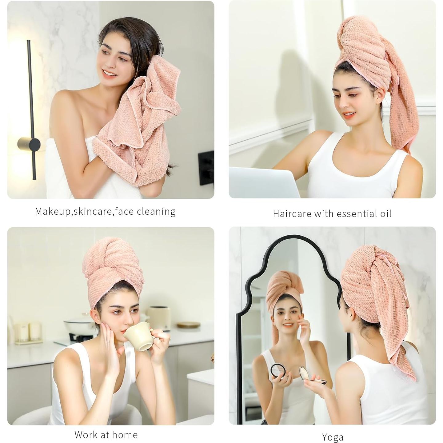 Toalla de Microfibra para Cabello Raíz de Loto Rosa 50x100cm