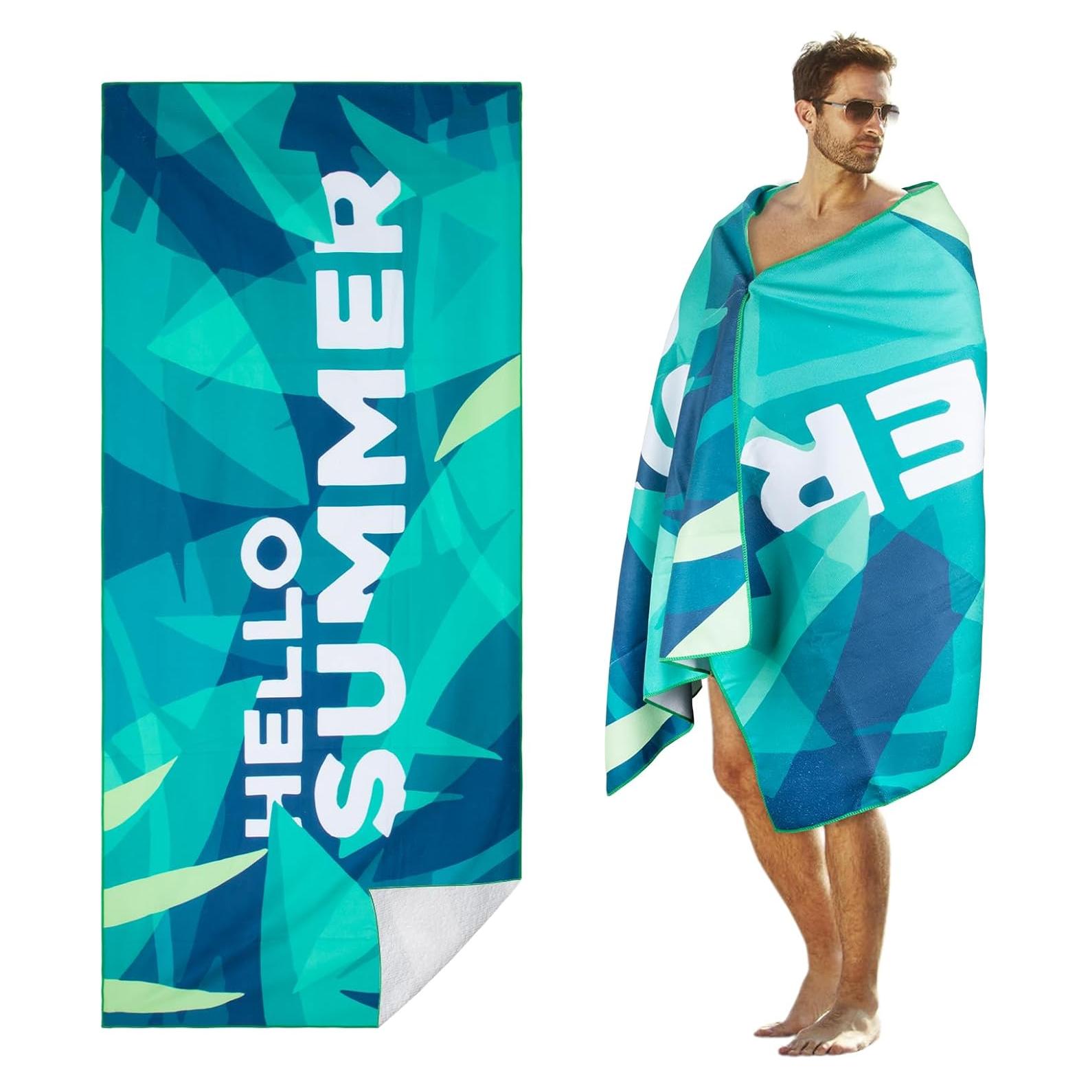 Toalla de Playa Microfibra CCILAND 180x81cm Verde Secado Rápido