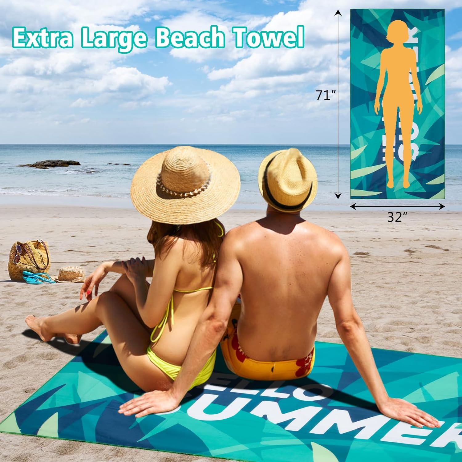 Toalla de Playa Microfibra CCILAND 180x81cm Verde Secado Rápido