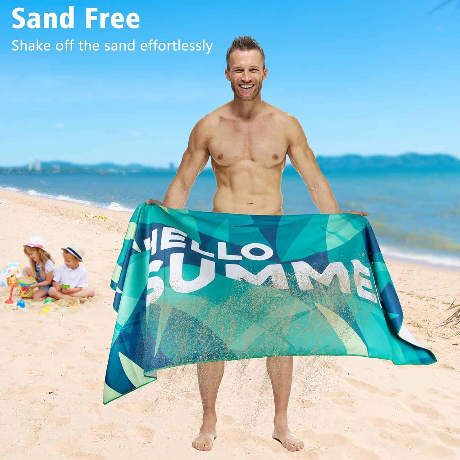Toalla de Playa Microfibra CCILAND 180x81cm Verde Secado Rápido