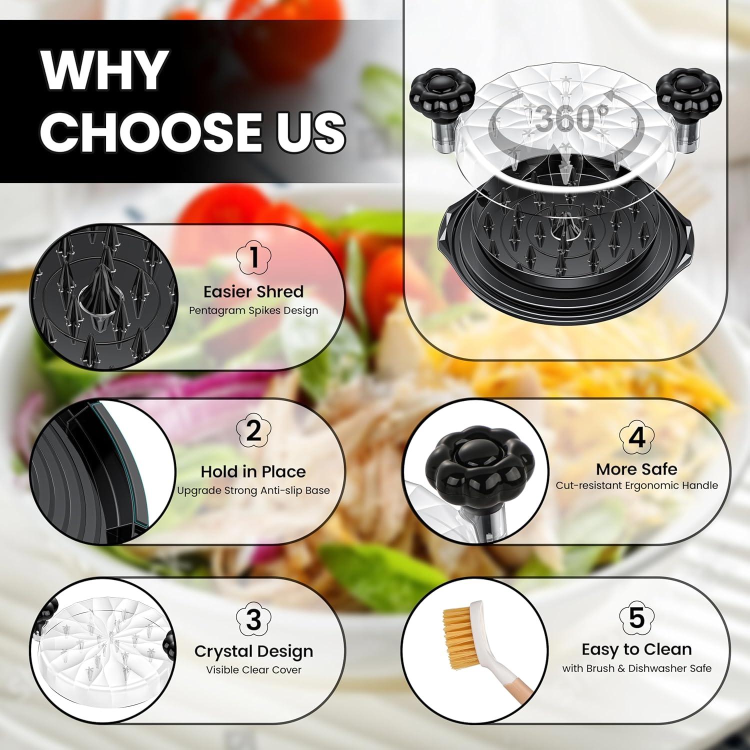 Desmenuzadora de Pollo Beiyunee 25.4 cm Antideslizante Negra