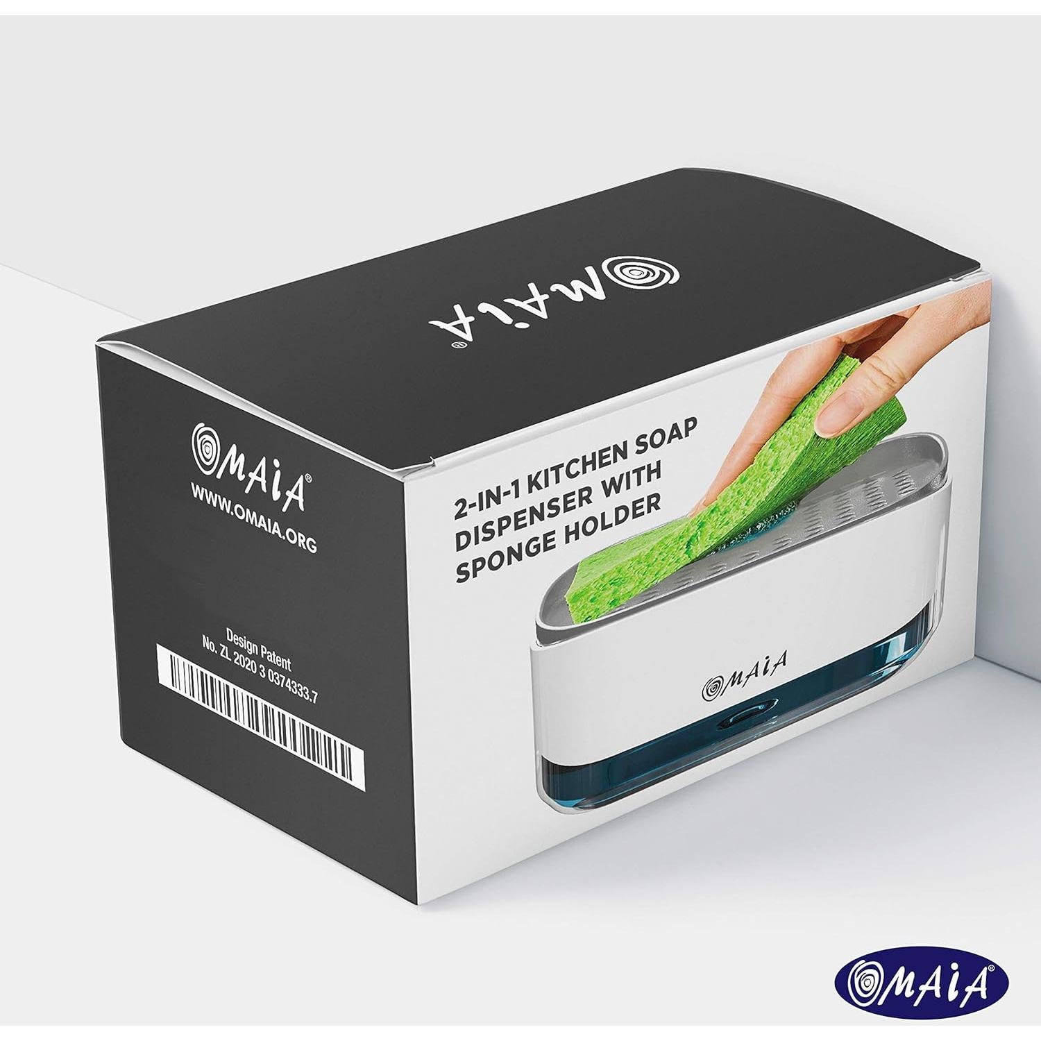 Dispensador de Jabón 2-en-1 OMAIA con Soporte para Esponja - Blanco