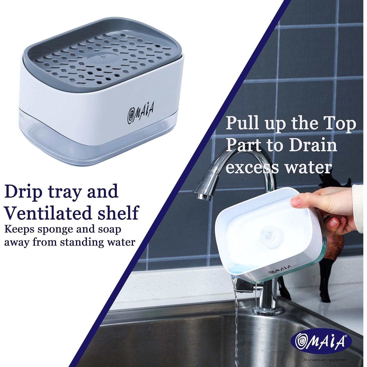 Dispensador de Jabón 2-en-1 OMAIA con Soporte para Esponja - Blanco