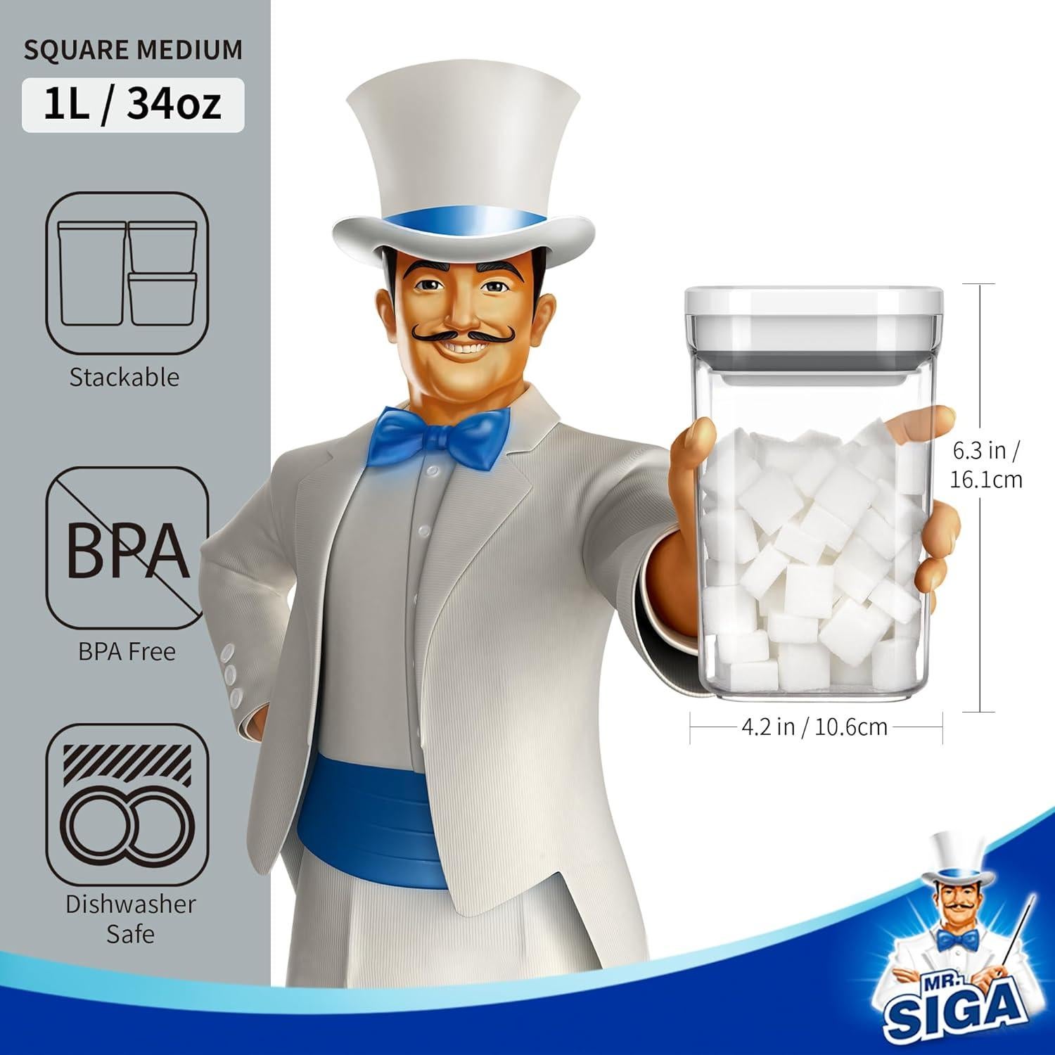 MR.SIGA Set de 4 Contenedores Herméticos 1L Blanco BPA Free