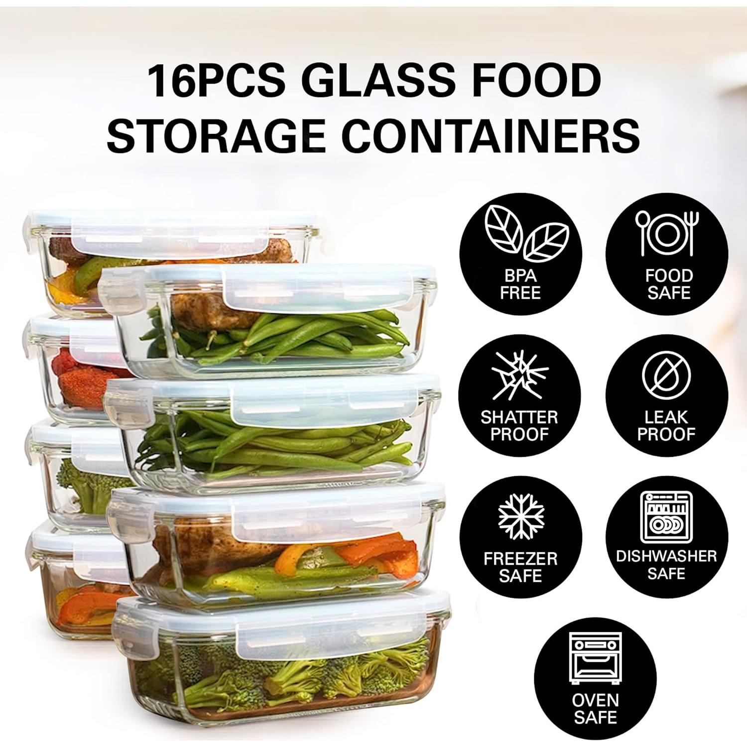 Juego de 16 Recipientes de Vidrio Herméticos Razab 30 Oz