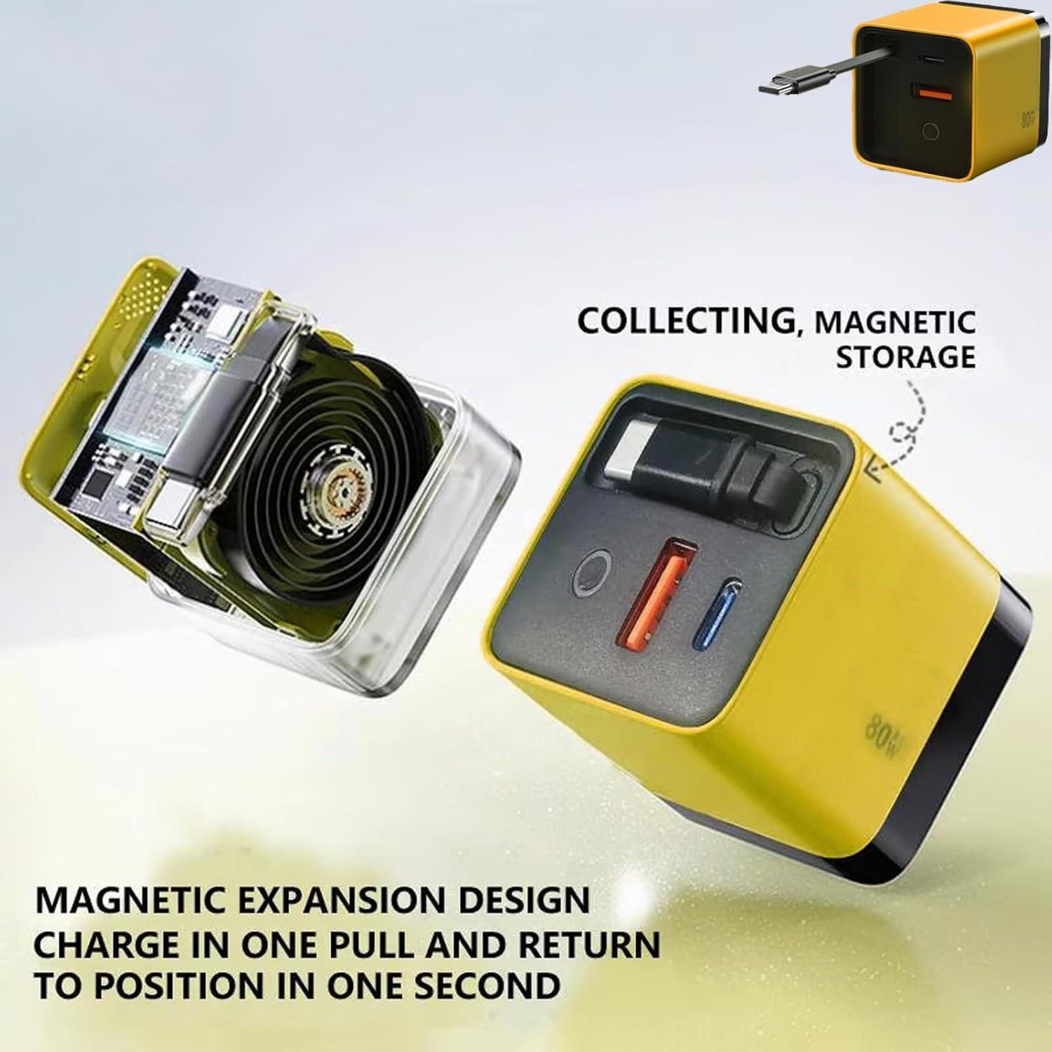 Cargador 3 en 1 ALBCREHK 80W Rápido con Cable Tipo C y USB