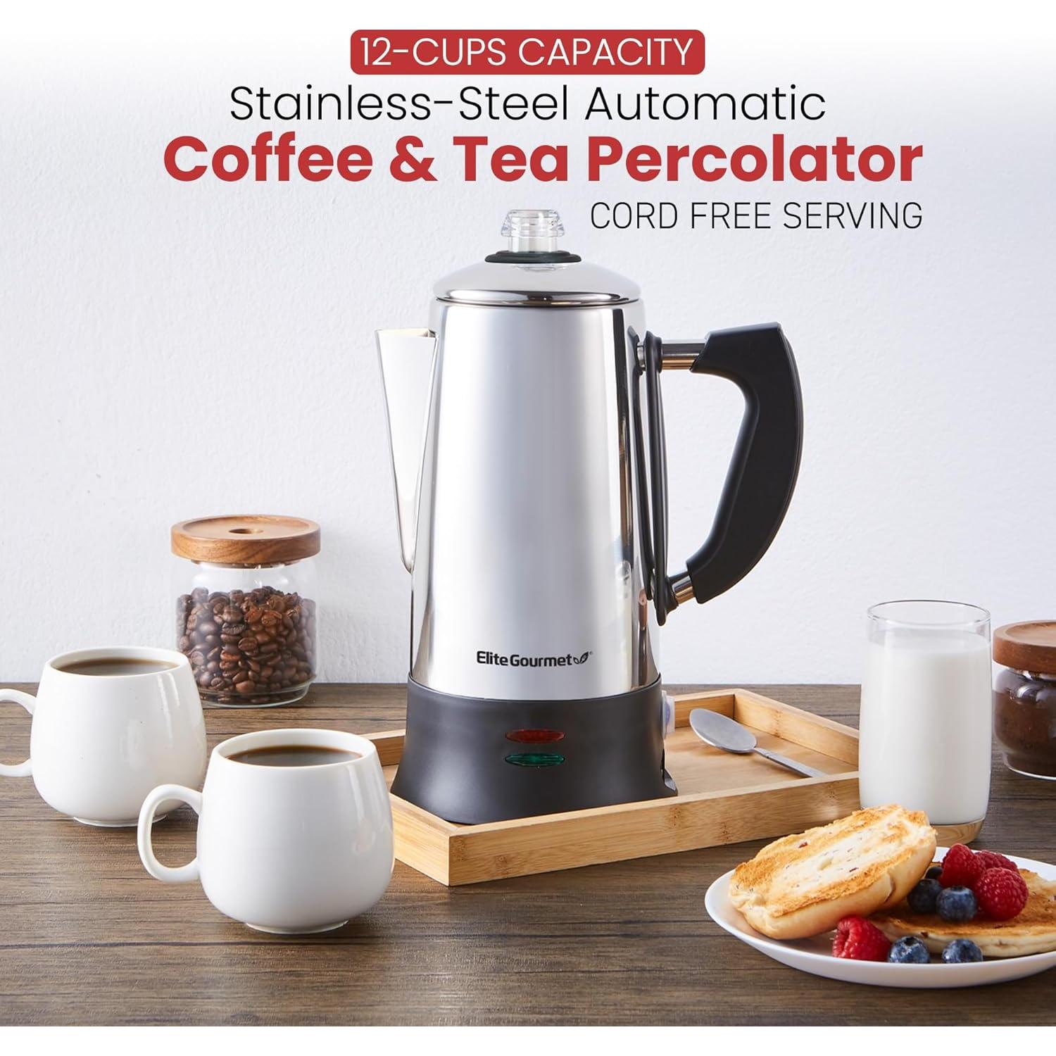 Cafetera Eléctrica Percolador Elite Gourmet EC924 12 Tazas Acero Inoxidable