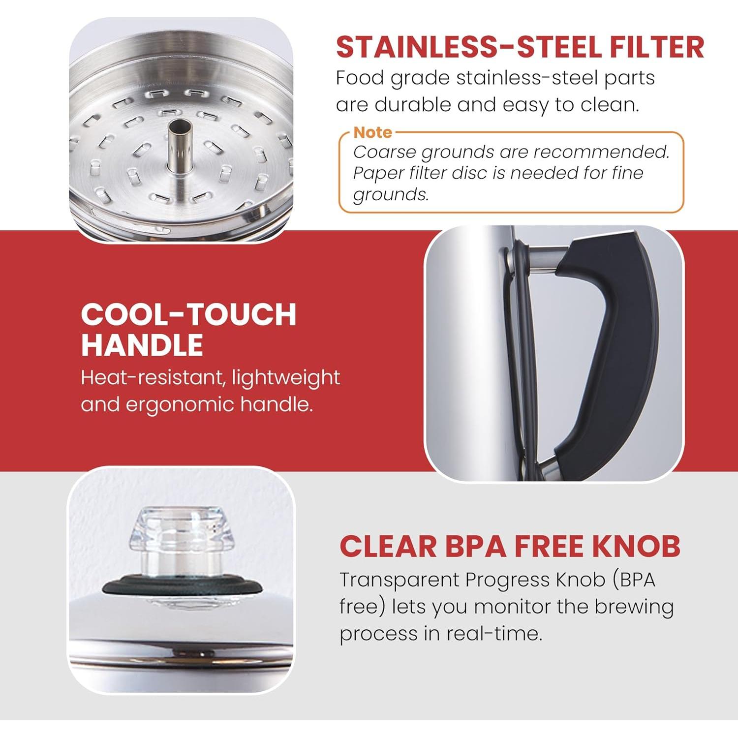 Cafetera Eléctrica Percolador Elite Gourmet EC924 12 Tazas Acero Inoxidable