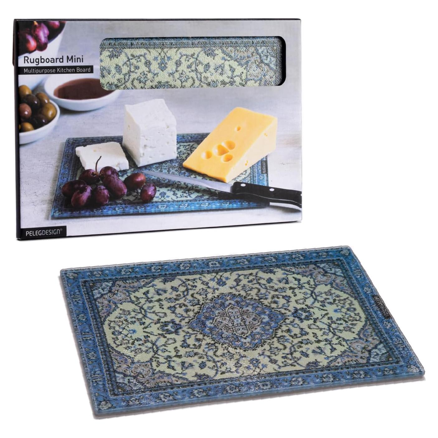 PELEG DESIGN Tempered Glass Cutting Board, 7.4" x 11" – Decorative Glass Cutting Board for Kitchen Counter, Heat & Shatter Resistant Chopping Board & Serving Tray, Magic Carpet Design (Rugboard)