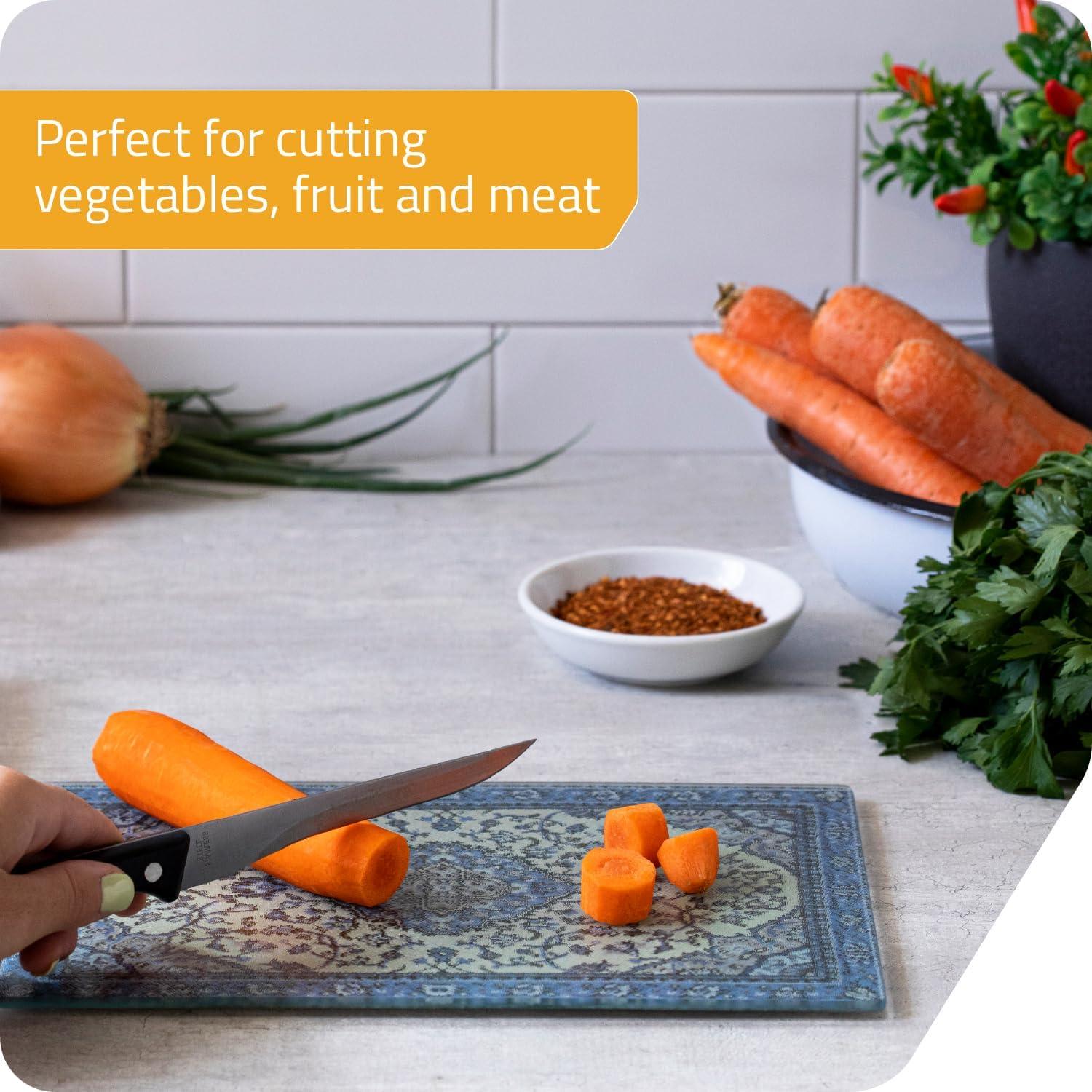 PELEG DESIGN Tempered Glass Cutting Board, 7.4" x 11" – Decorative Glass Cutting Board for Kitchen Counter, Heat & Shatter Resistant Chopping Board & Serving Tray, Magic Carpet Design (Rugboard)