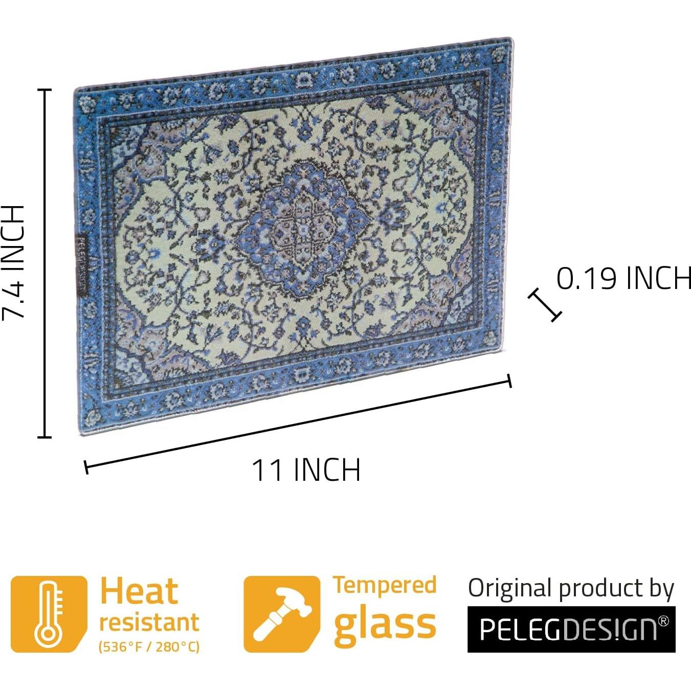 PELEG DESIGN Tempered Glass Cutting Board, 7.4" x 11" – Decorative Glass Cutting Board for Kitchen Counter, Heat & Shatter Resistant Chopping Board & Serving Tray, Magic Carpet Design (Rugboard)