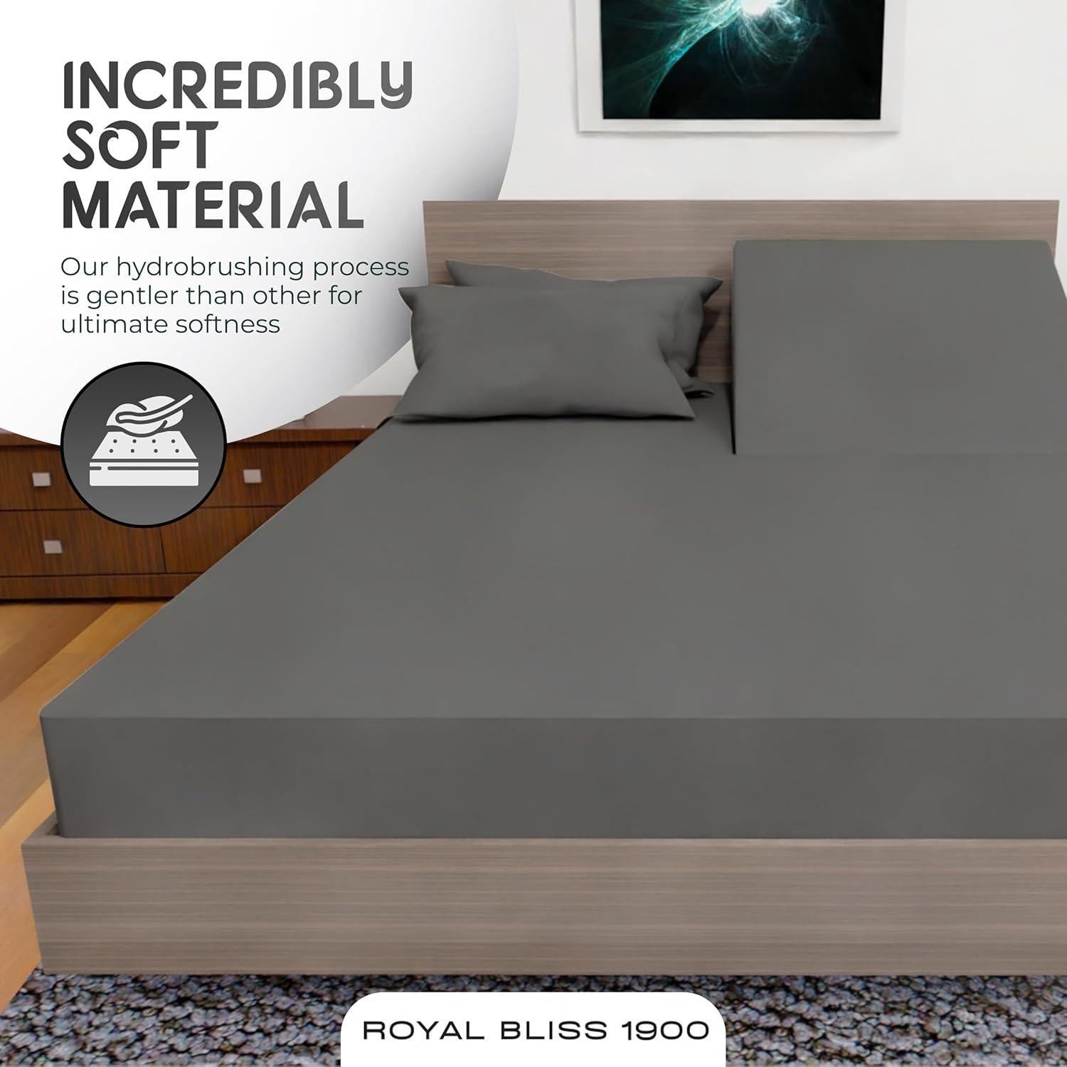Juego de Sábanas Top Split King Royal Bliss 1900 Algodón Egipcio Gris