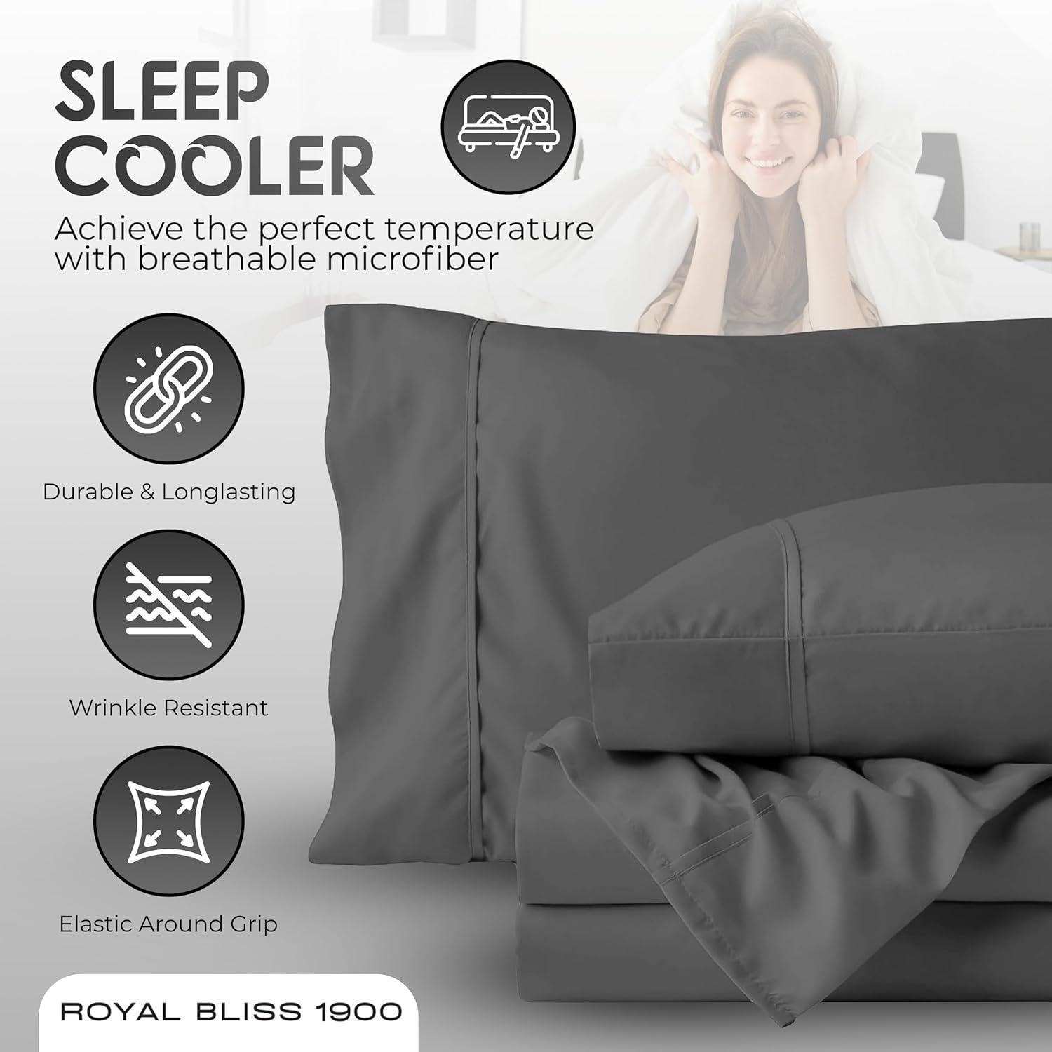 Juego de Sábanas Top Split King Royal Bliss 1900 Algodón Egipcio Gris