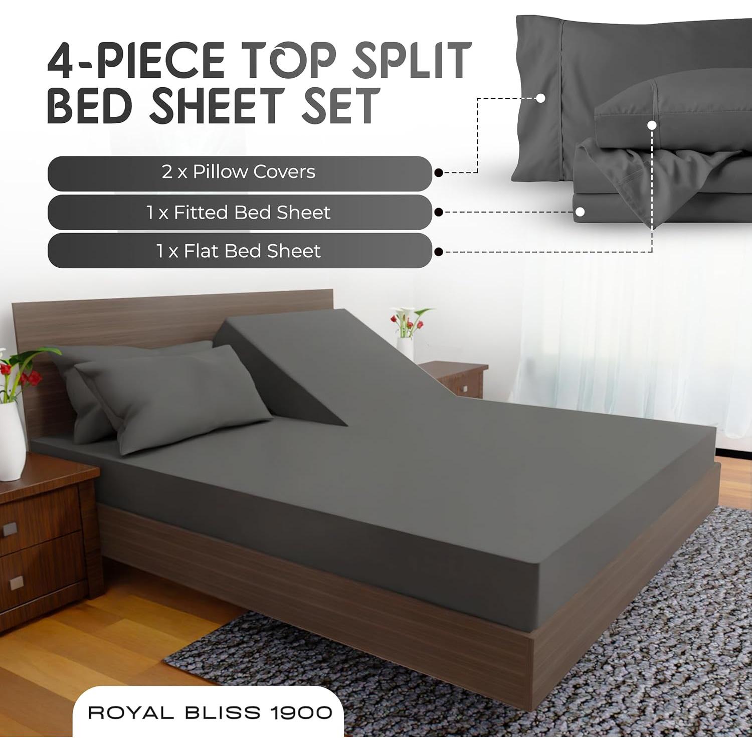 Juego de Sábanas Top Split King Royal Bliss 1900 Algodón Egipcio Gris