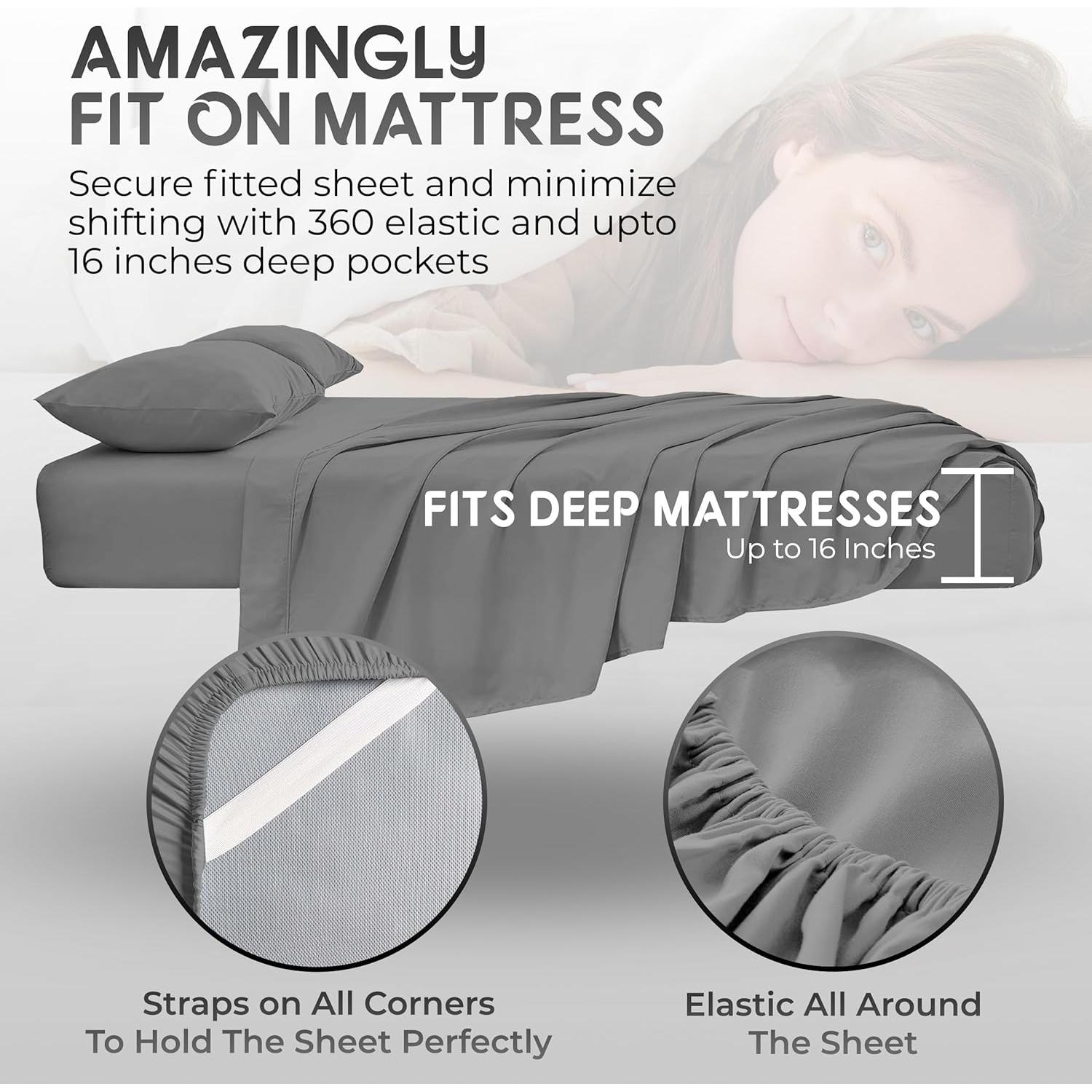 Juego de Sábanas Top Split King Royal Bliss 1900 Algodón Egipcio Gris