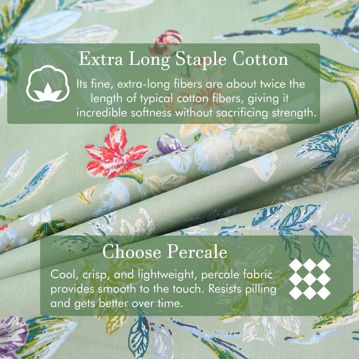 Juego de Sábanas King URBONUR Floral Verde 4 Piezas Algodón