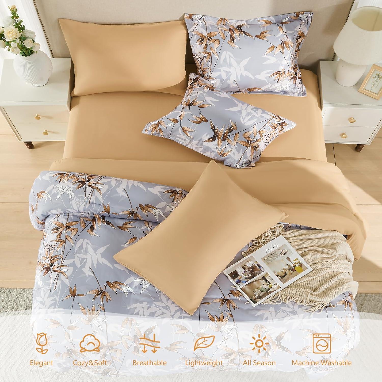 Juego de Edredón Reina Caqui LXWORX - 7 Piezas Microfibra