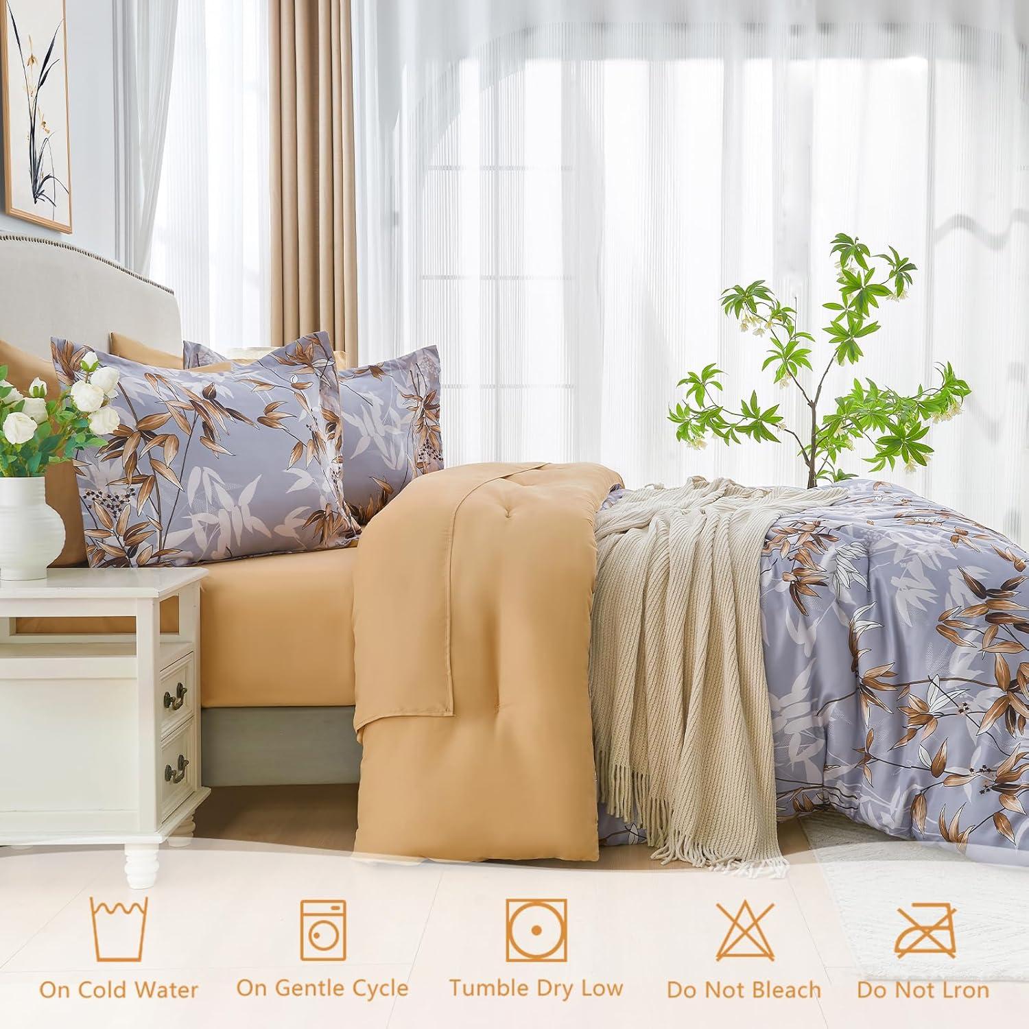 Juego de Edredón Reina Caqui LXWORX - 7 Piezas Microfibra