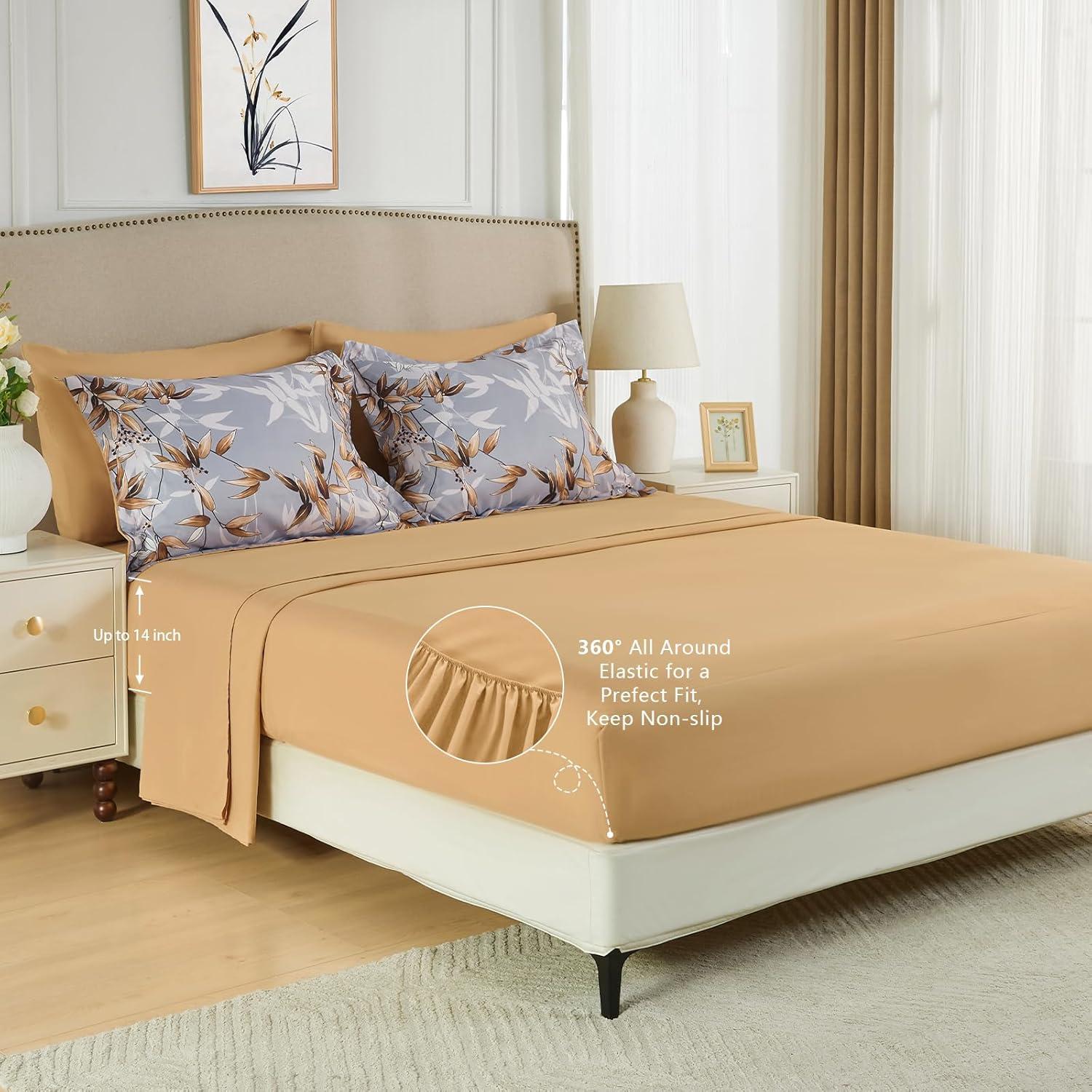 Juego de Edredón Reina Caqui LXWORX - 7 Piezas Microfibra