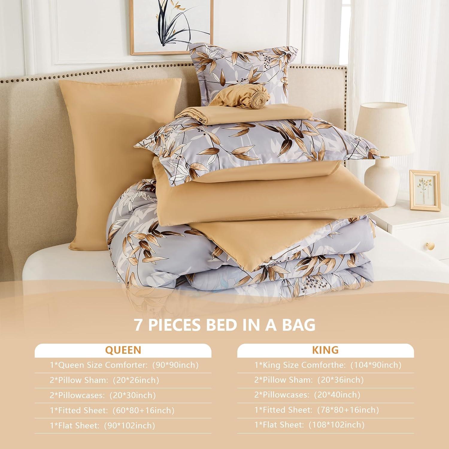 Juego de Edredón Reina Caqui LXWORX - 7 Piezas Microfibra