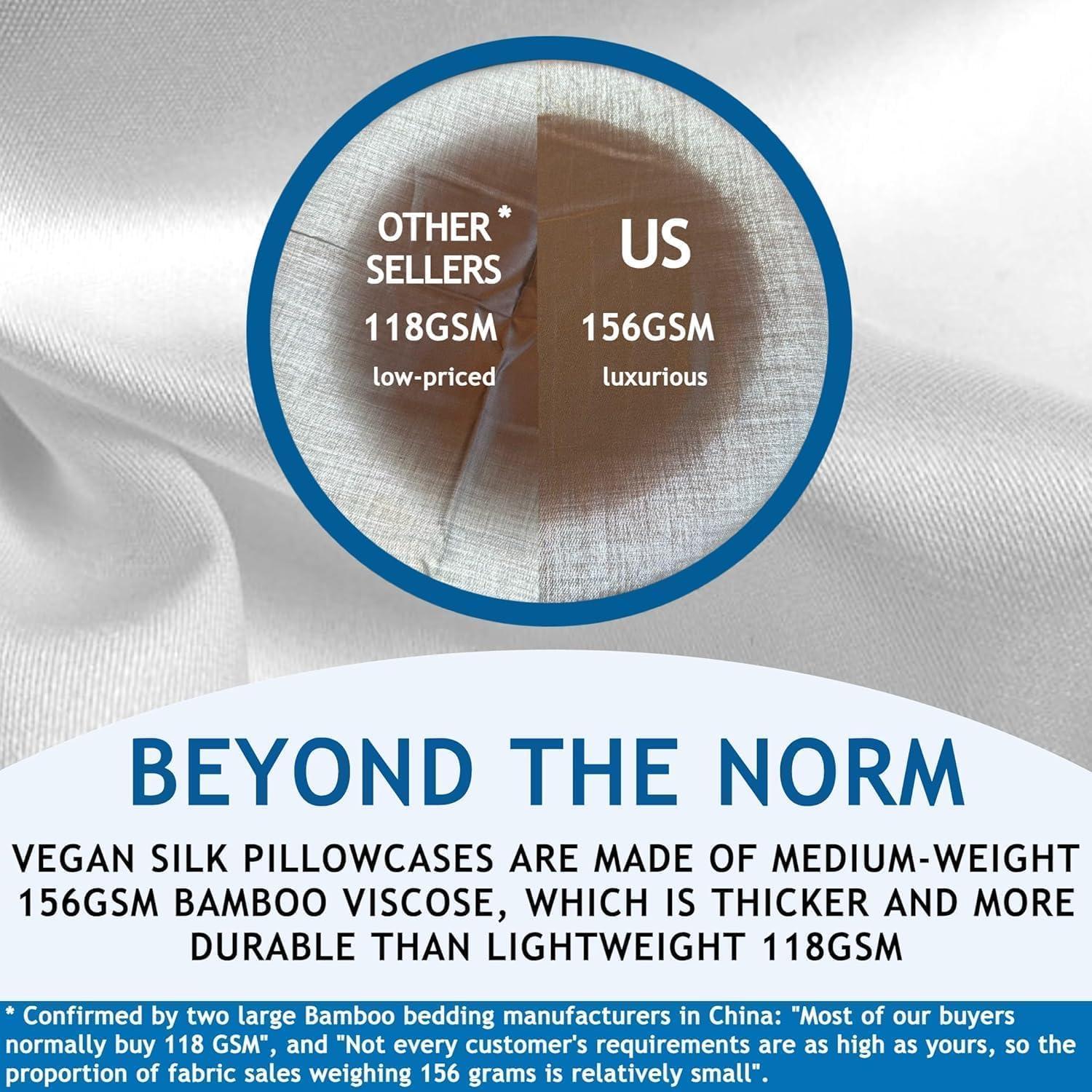 Fundas de Almohada Queen Vegan Silk - 100% Viscosa de Bambú - Juego de 2 Refrigerantes con Cremallera