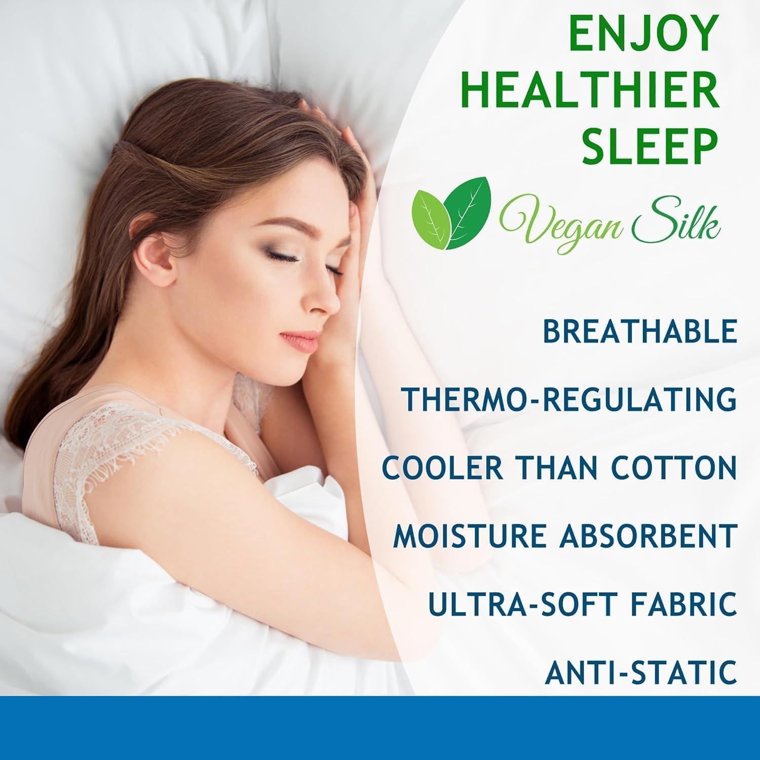 Fundas de Almohada Queen Vegan Silk - 100% Viscosa de Bambú - Juego de 2 Refrigerantes con Cremallera