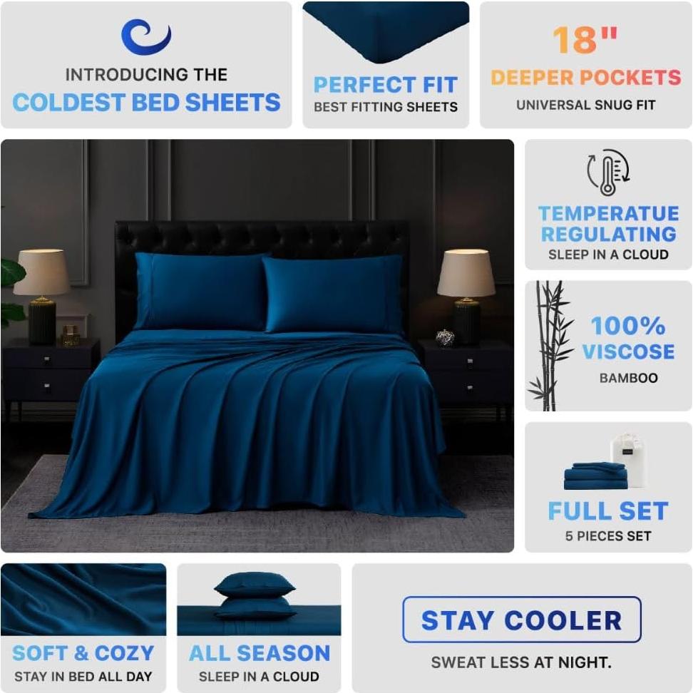 Sábanas 100% Viscosa de Bambú Coldest Queen 5 Piezas Ultra Suaves