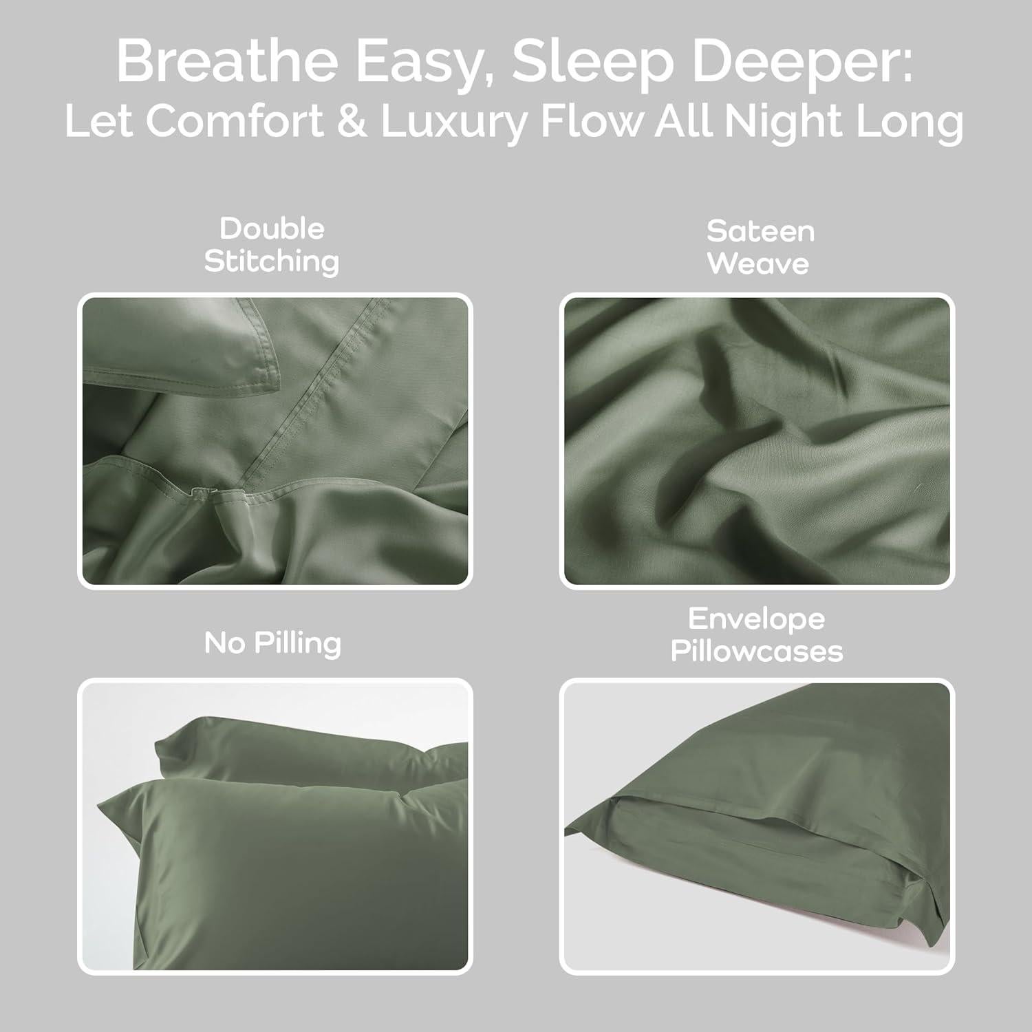 Juego de Fundas de Almohada Queen Bamtek 100% Viscosa de Bambú