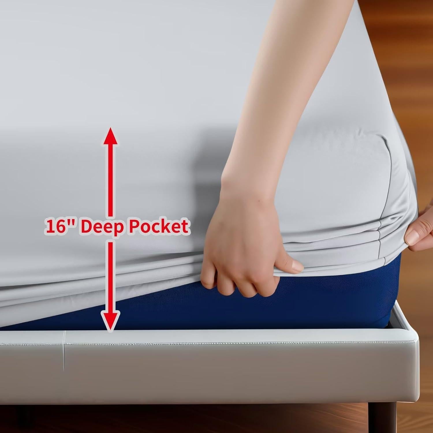 Sábana Ajustable Queen Shunjie.Home Viscosa Bambú 400 Hilos Gris