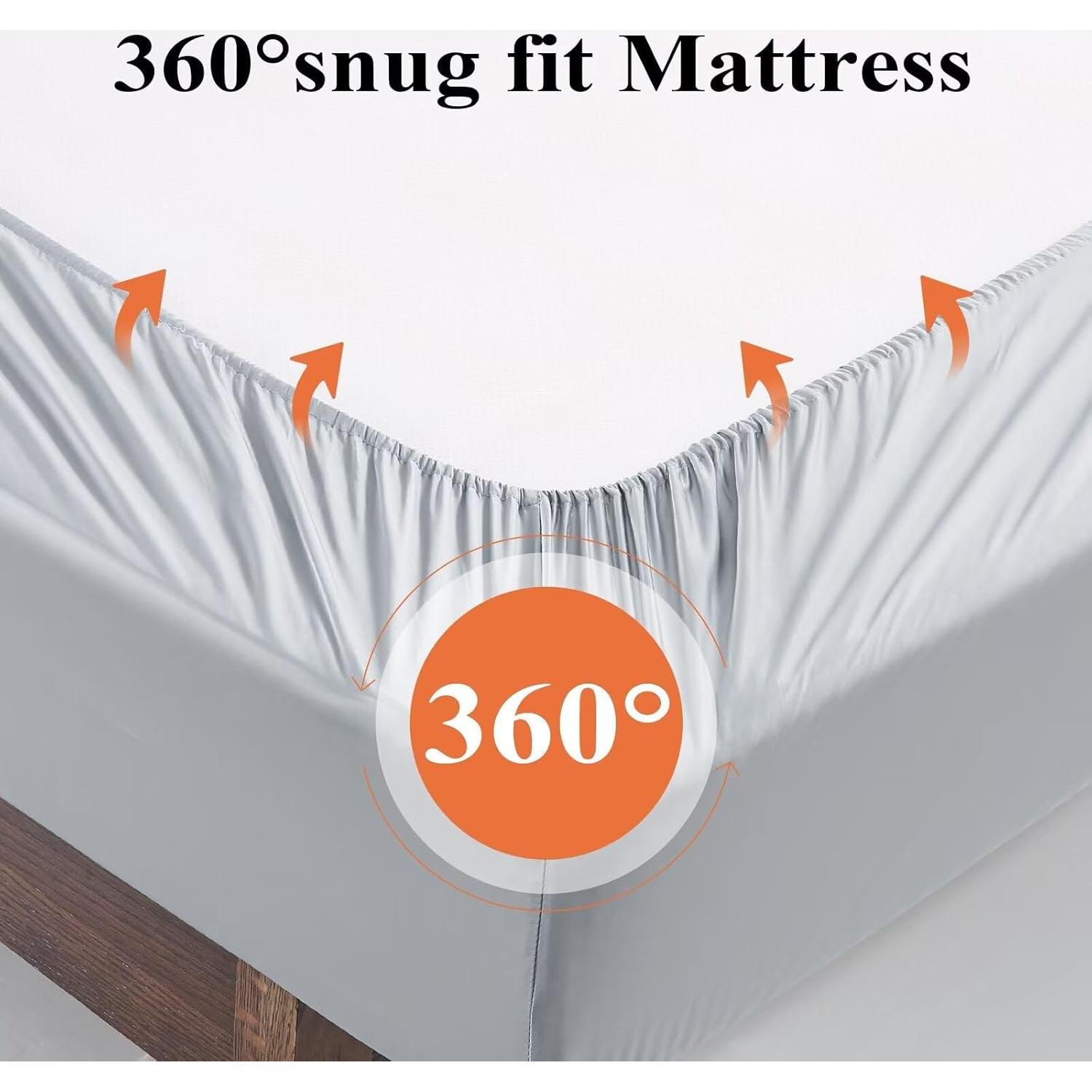 Sábana Ajustable Queen Shunjie.Home Viscosa Bambú 400 Hilos Gris