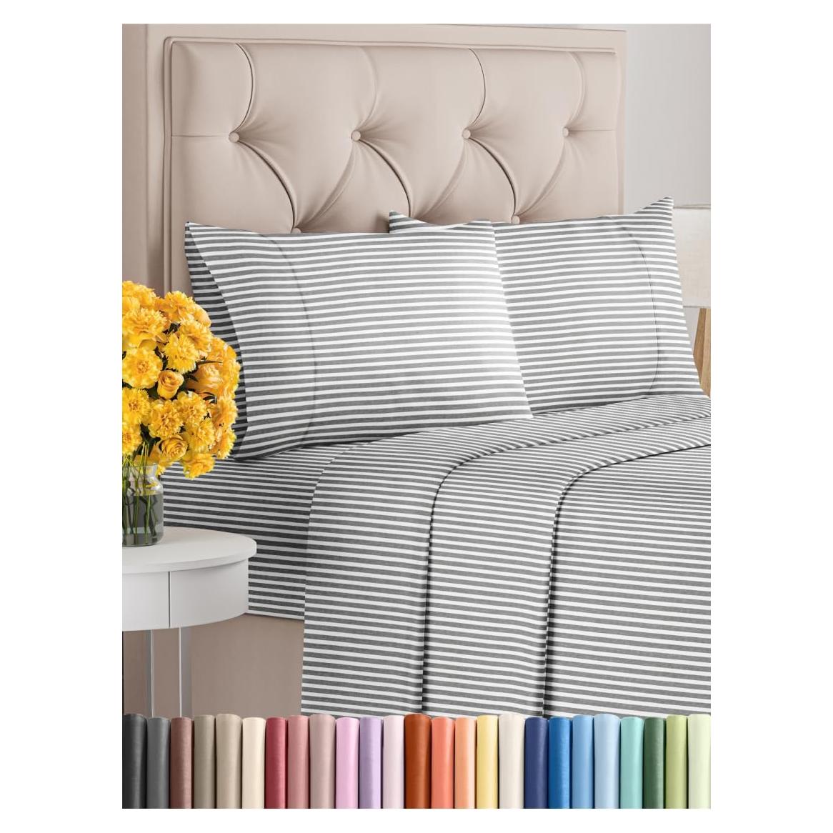 Juego de Sábanas Queen 4 Piezas CGK Unlimited Microfibra Rayas Grises