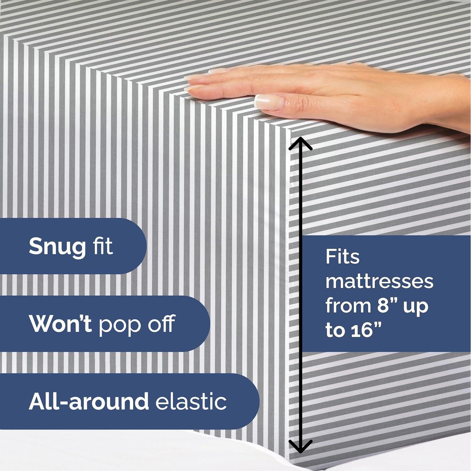 Juego de Sábanas Queen 4 Piezas CGK Unlimited Microfibra Rayas Grises