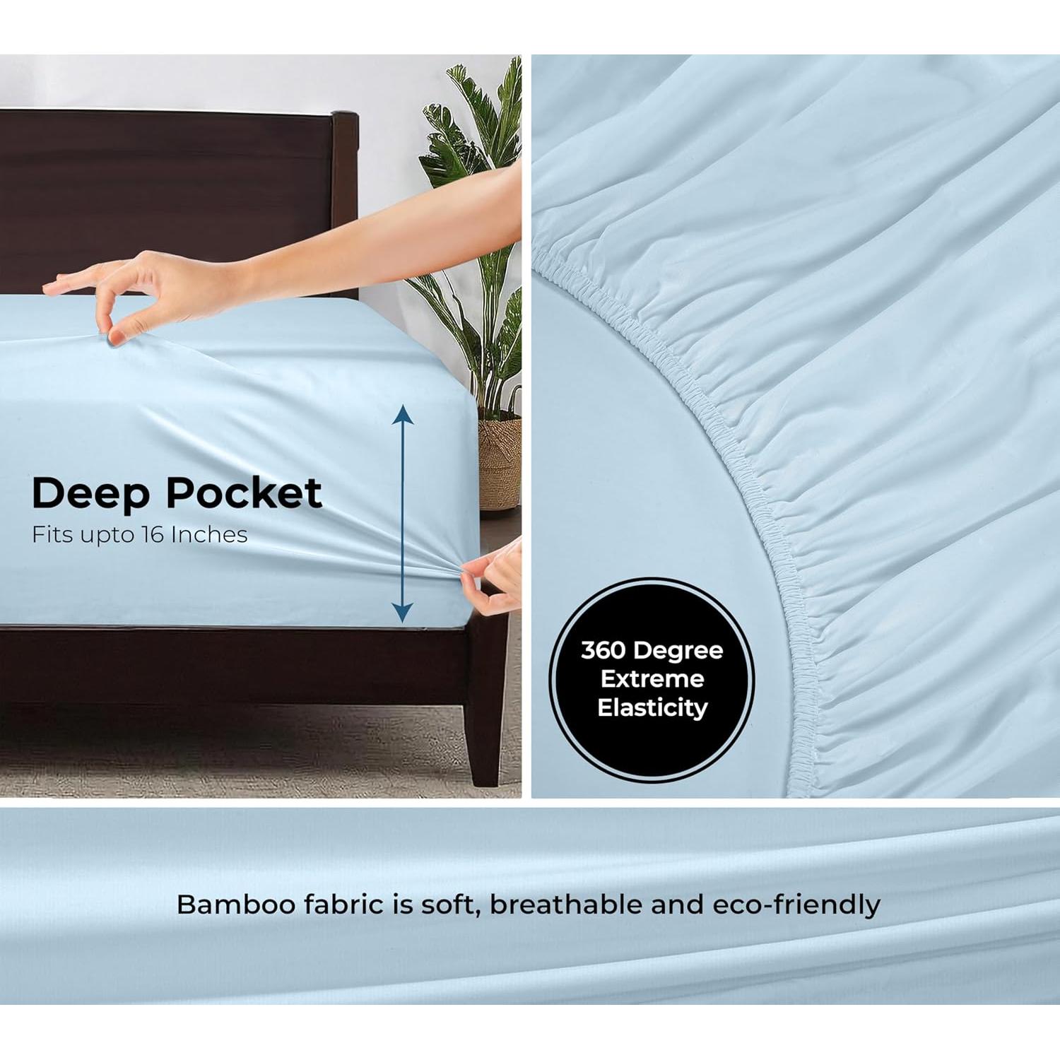 Sábana Ajustable Royale Linens Rayón de Bambú Reina Azul Lago