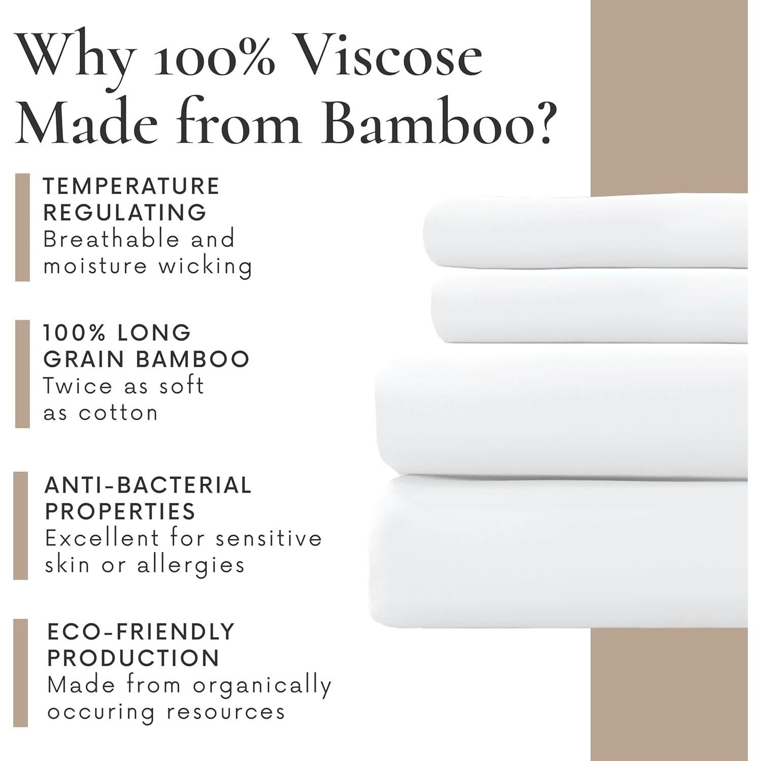 Juego de Sábanas Queen 4 Piezas Bamboo Bay 100% Viscosa Blanca