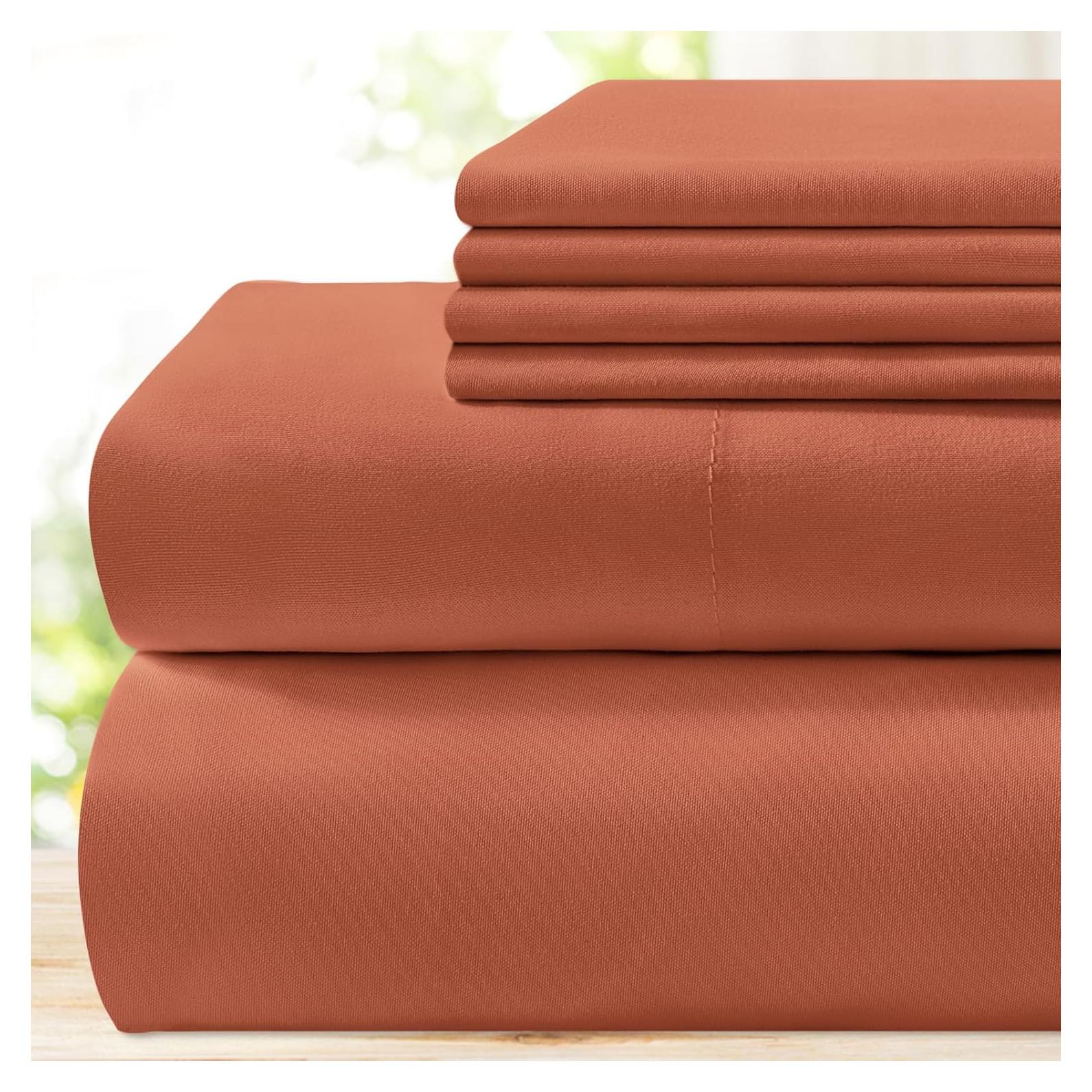 Juego de Sábanas Rey BYSURE 6 Piezas Microfibra 1800 Hilos Terracota