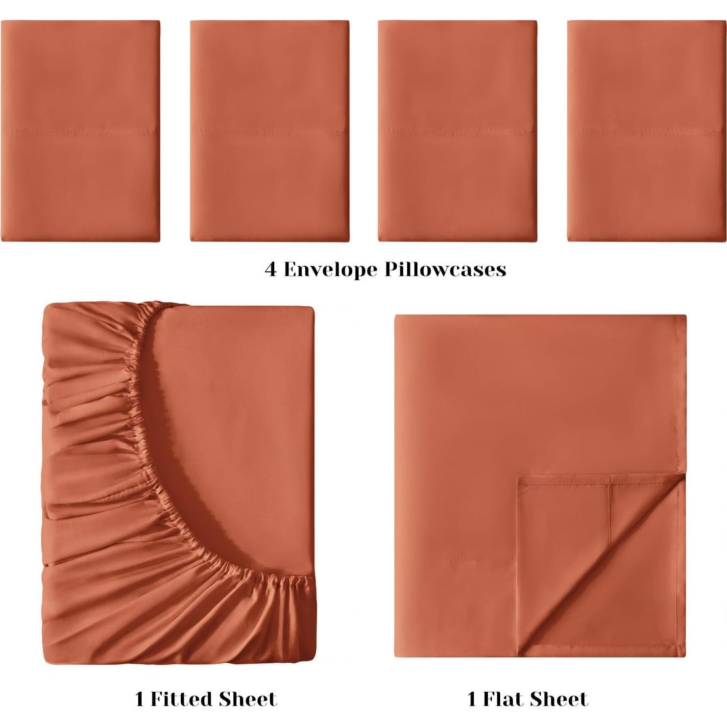 Juego de Sábanas Rey BYSURE 6 Piezas Microfibra 1800 Hilos Terracota