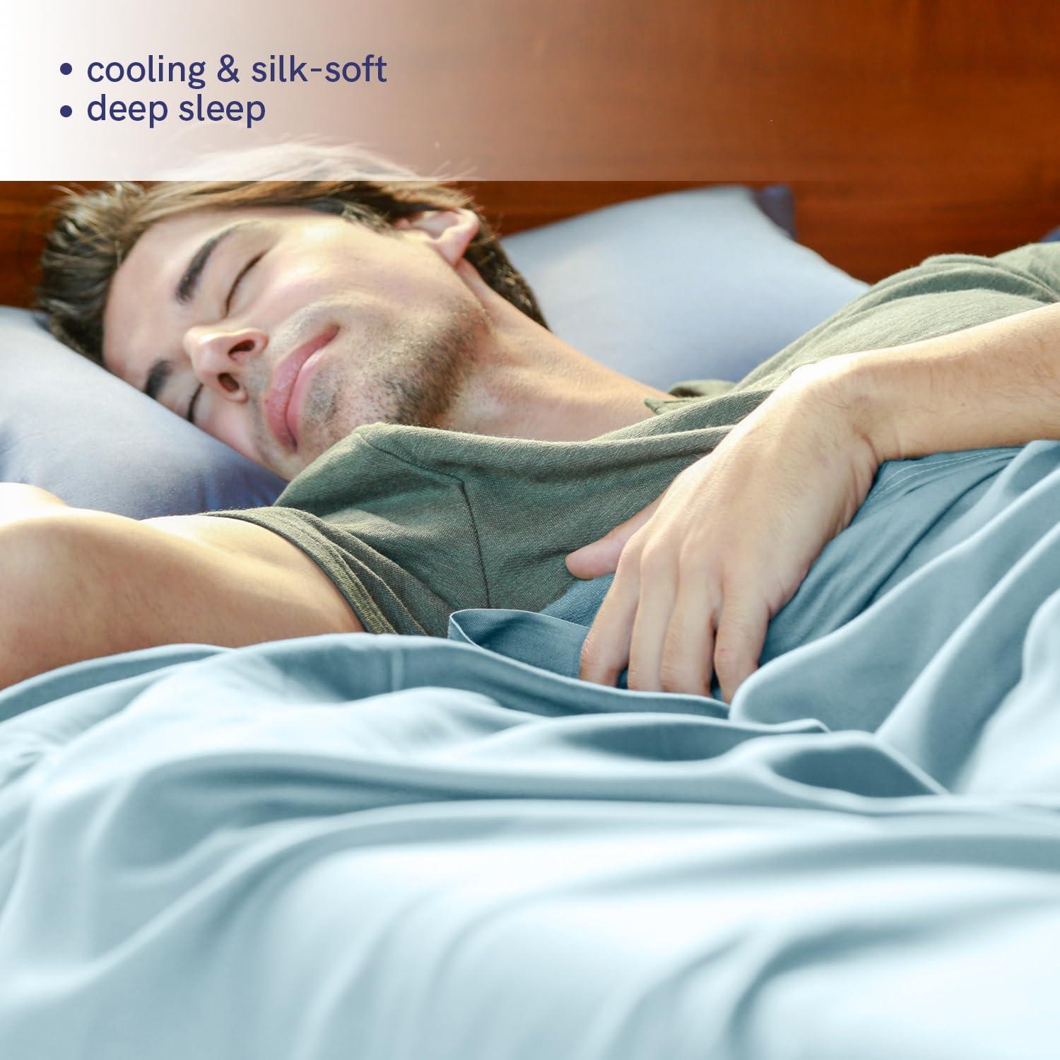 Conjunto de Sábanas Cooling YnM Reina 4 Piezas Rayón Bambú Azul