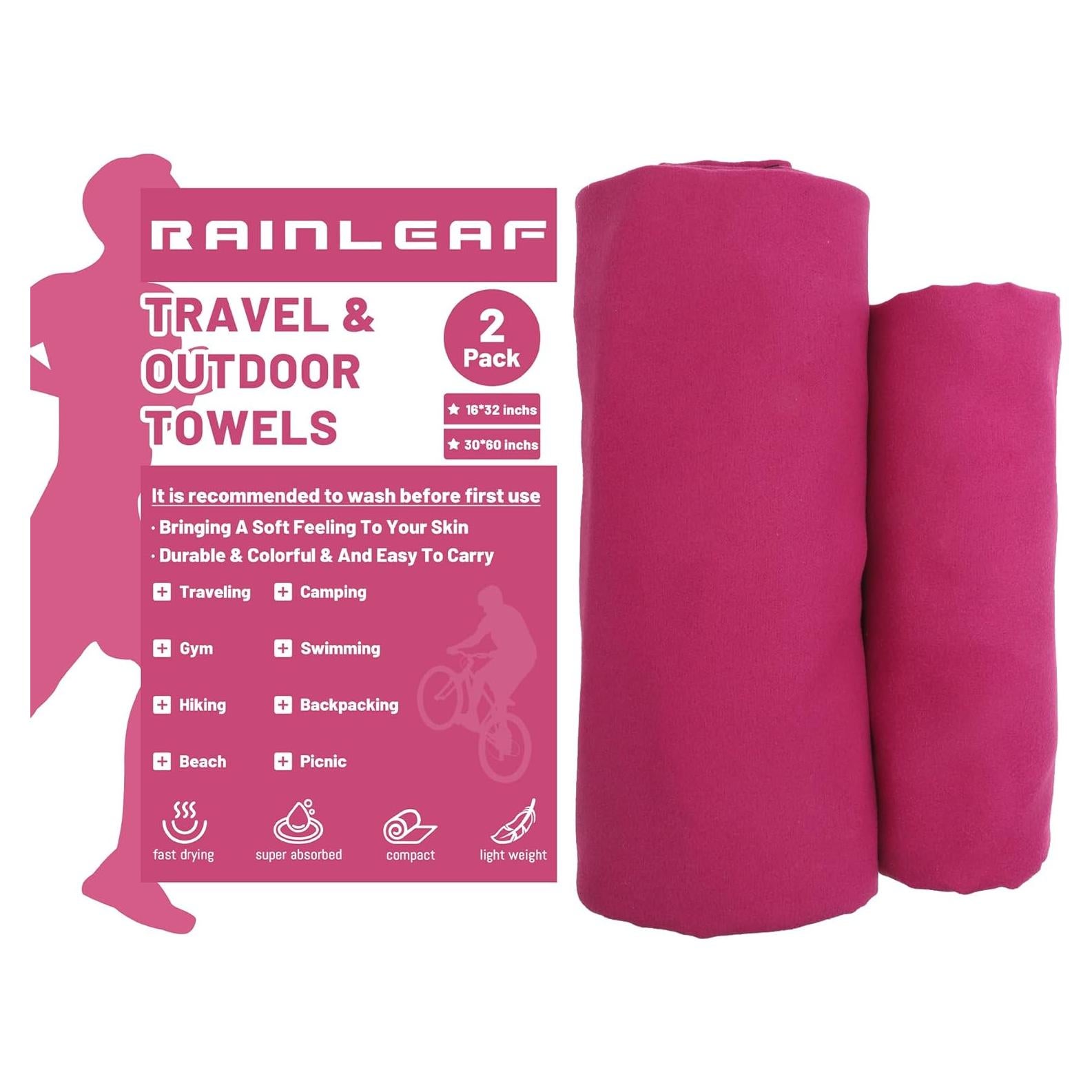 Toalla de viaje microfibra Rainleaf 2 Pack 76x152cm y 41x81cm