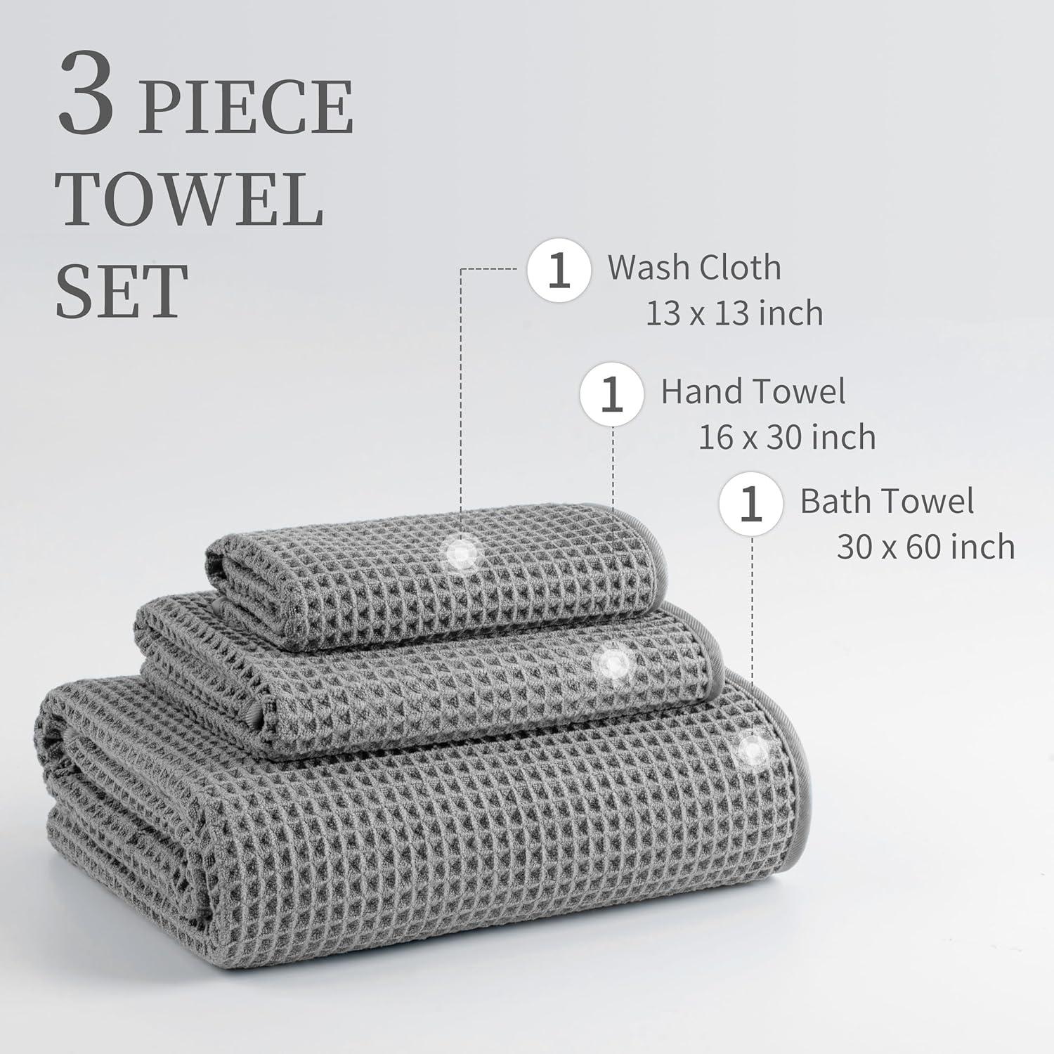 Conjunto de Toallas de Baño Microfibra Gris 3 Piezas Waffle